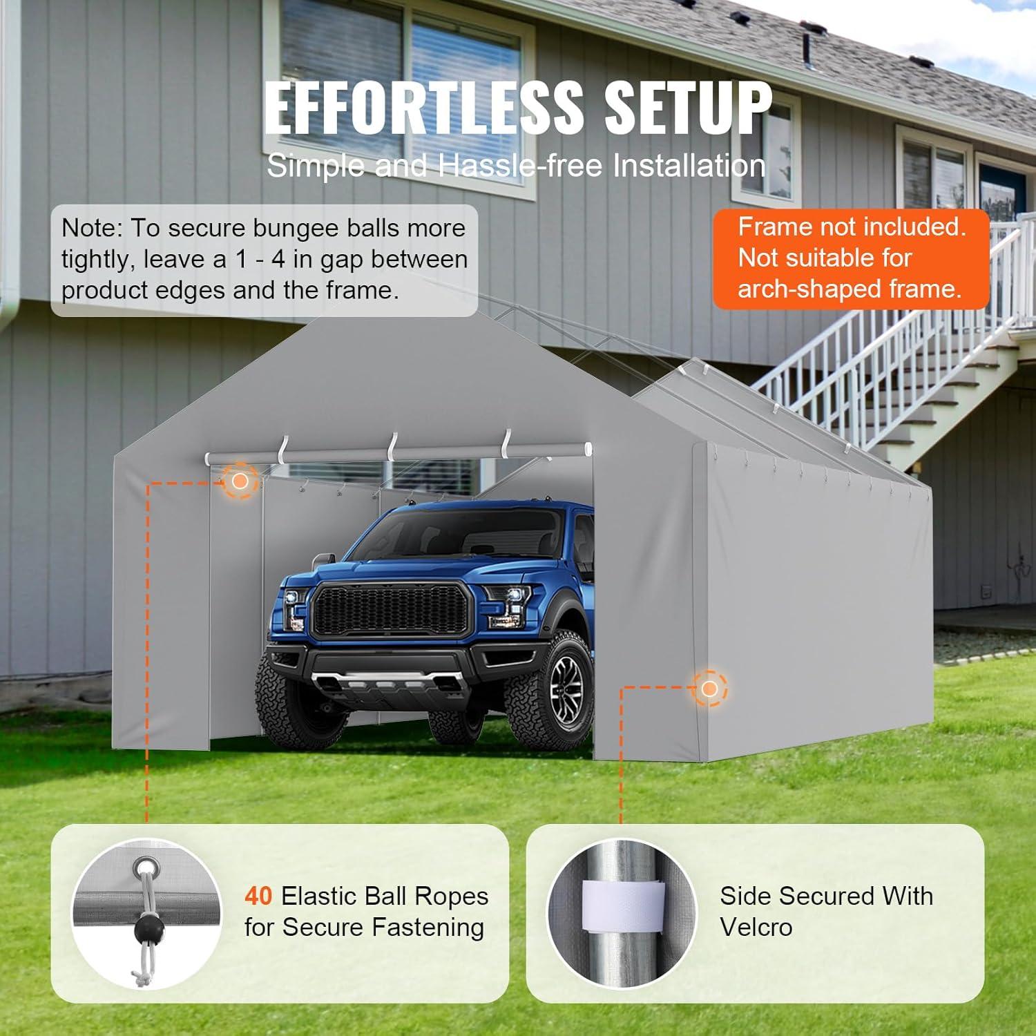 imageVEVOR Upgraded 10x20 FT Heavy Duty Carport Canopy with Rollup Windows AllSeason Portable Garage with Removable Sidewalls ampamp Doors 12 Stakes ampamp 12 Ropes Car Tent for Car Truck Boat EquipmentSidewall  Gray