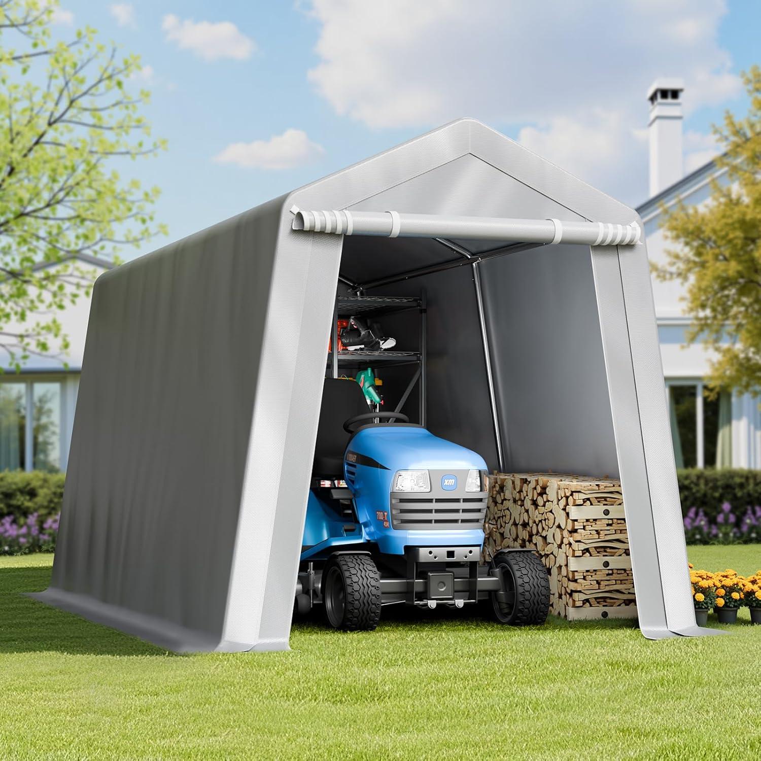 imageVEVOR Upgraded 10x20 FT Heavy Duty Carport Canopy with Rollup Windows AllSeason Portable Garage with Removable Sidewalls ampamp Doors 12 Stakes ampamp 12 Ropes Car Tent for Car Truck Boat EquipmentPE Carport with Sidewall  Gray