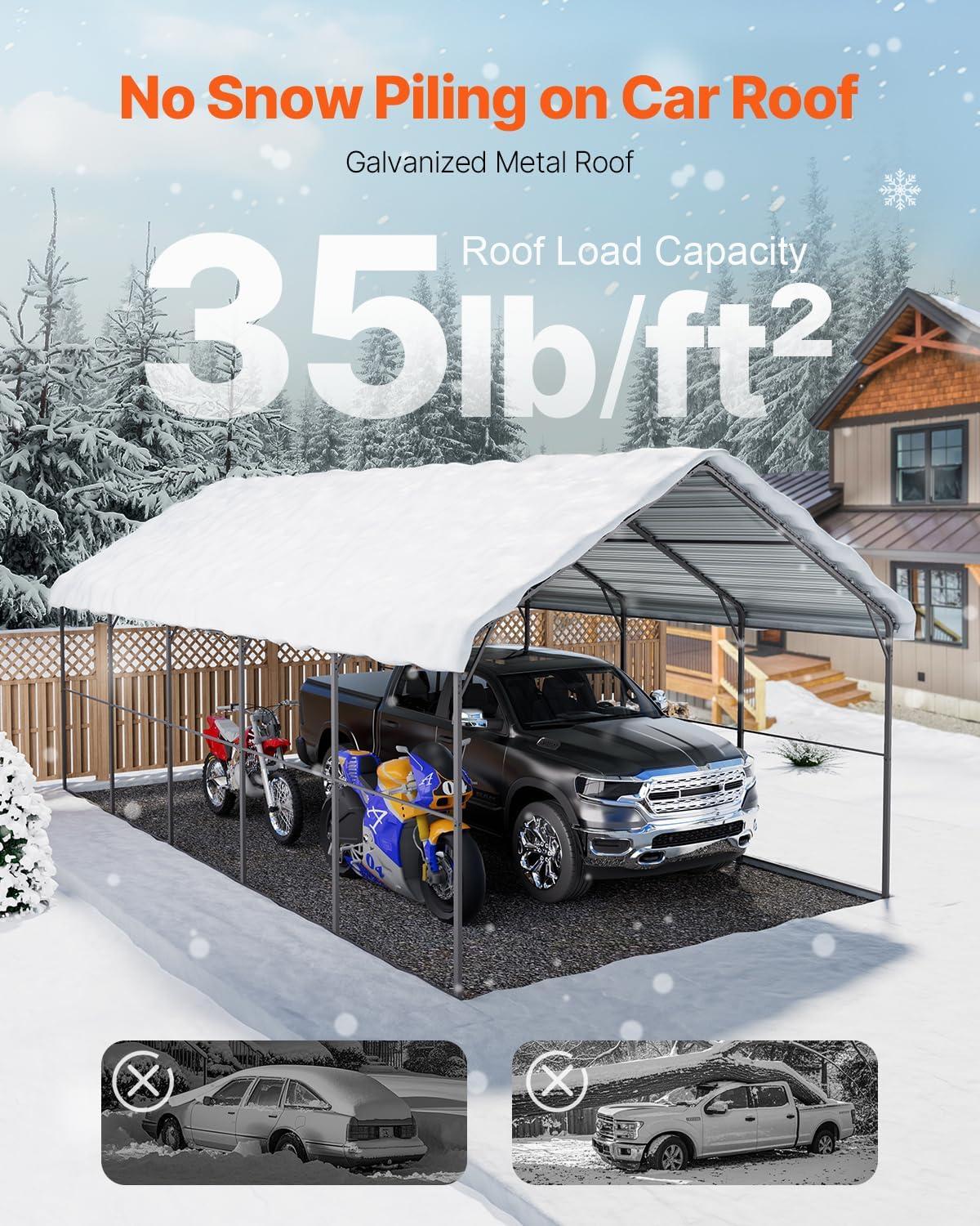 imageVEVOR Upgraded 10x20 FT Heavy Duty Carport Canopy with Rollup Windows AllSeason Portable Garage with Removable Sidewalls ampamp Doors 12 Stakes ampamp 12 Ropes Car Tent for Car Truck Boat EquipmentMetal Carport  White