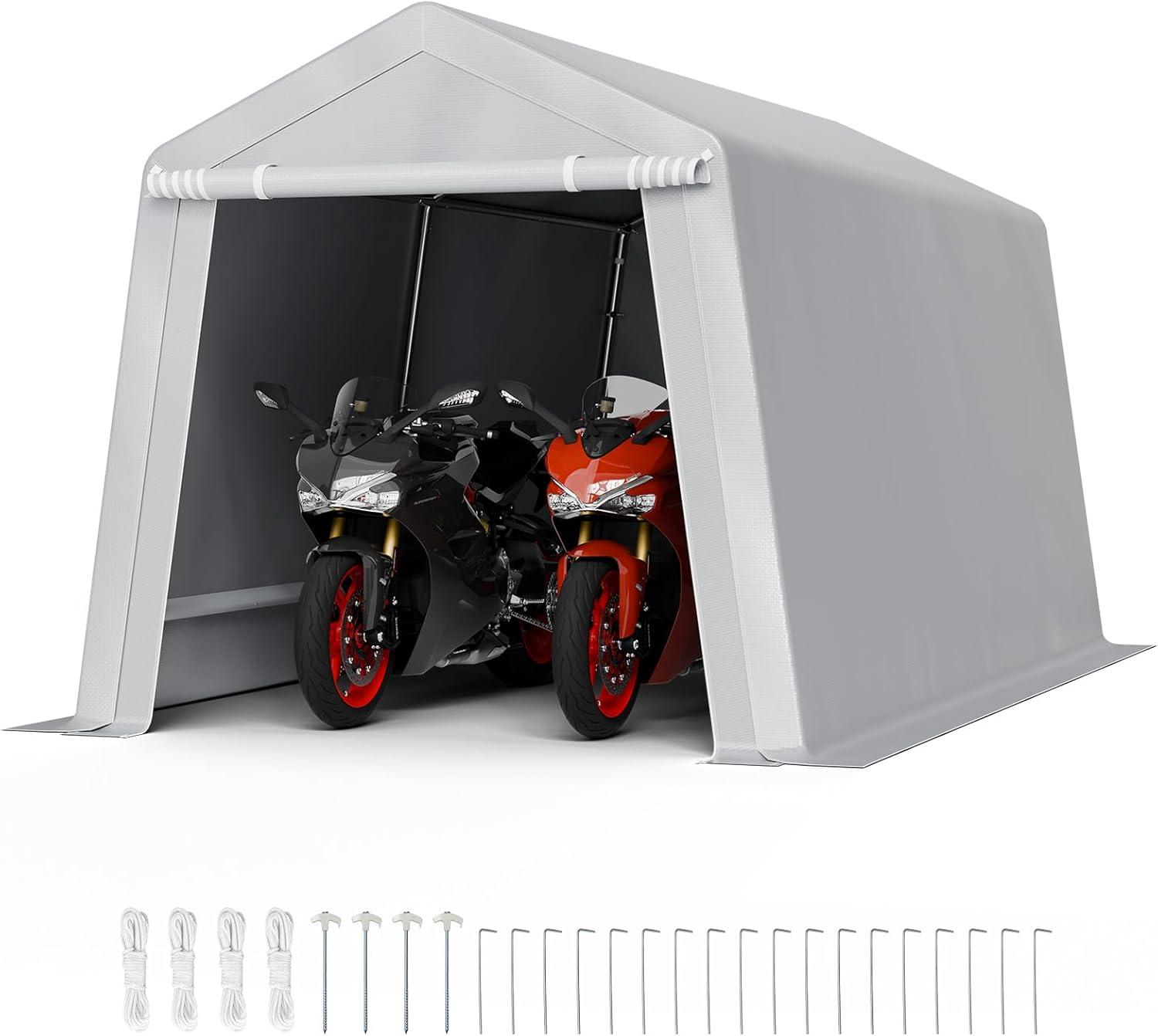 imageVEVOR Upgraded 10x20 FT Heavy Duty Carport Canopy with Rollup Windows AllSeason Portable Garage with Removable Sidewalls ampamp Doors 12 Stakes ampamp 12 Ropes Car Tent for Car Truck Boat EquipmentPE Carport with Sidewall  Gray