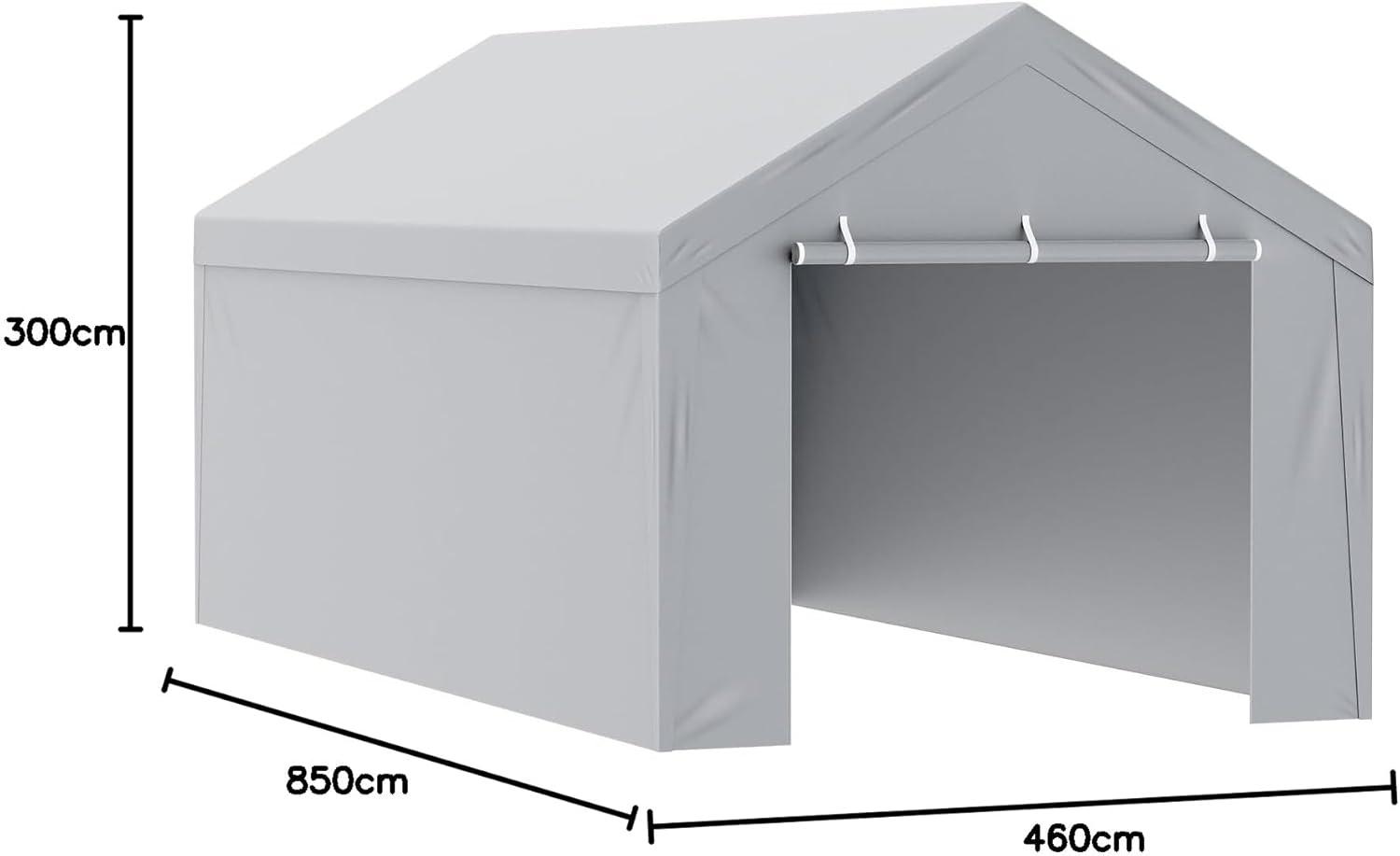 imageVEVOR Upgraded 10x20 FT Heavy Duty Carport Canopy with Rollup Windows AllSeason Portable Garage with Removable Sidewalls ampamp Doors 12 Stakes ampamp 12 Ropes Car Tent for Car Truck Boat EquipmentTop Cover Sidewall  Gray