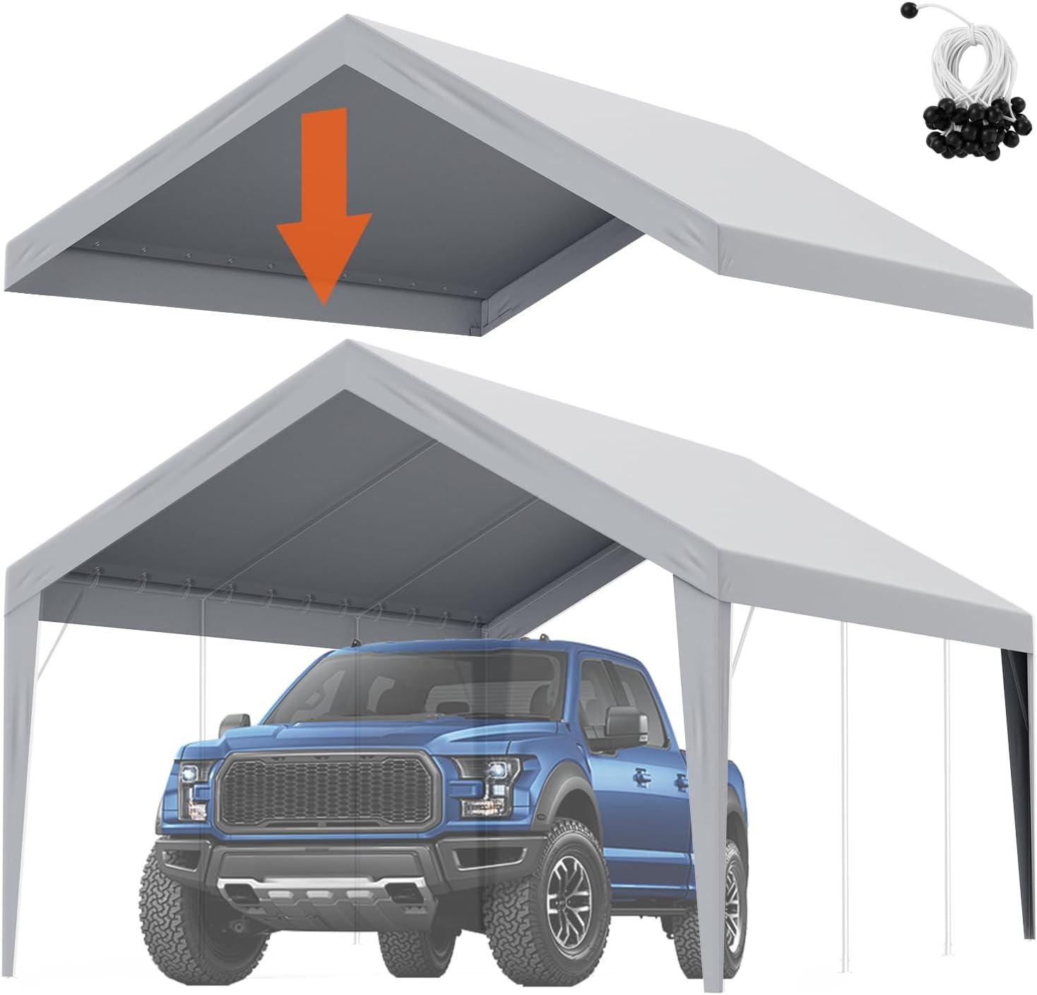 imageVEVOR Upgraded 10x20 FT Heavy Duty Carport Canopy with Rollup Windows AllSeason Portable Garage with Removable Sidewalls ampamp Doors 12 Stakes ampamp 12 Ropes Car Tent for Car Truck Boat EquipmentTop Cover  Gray