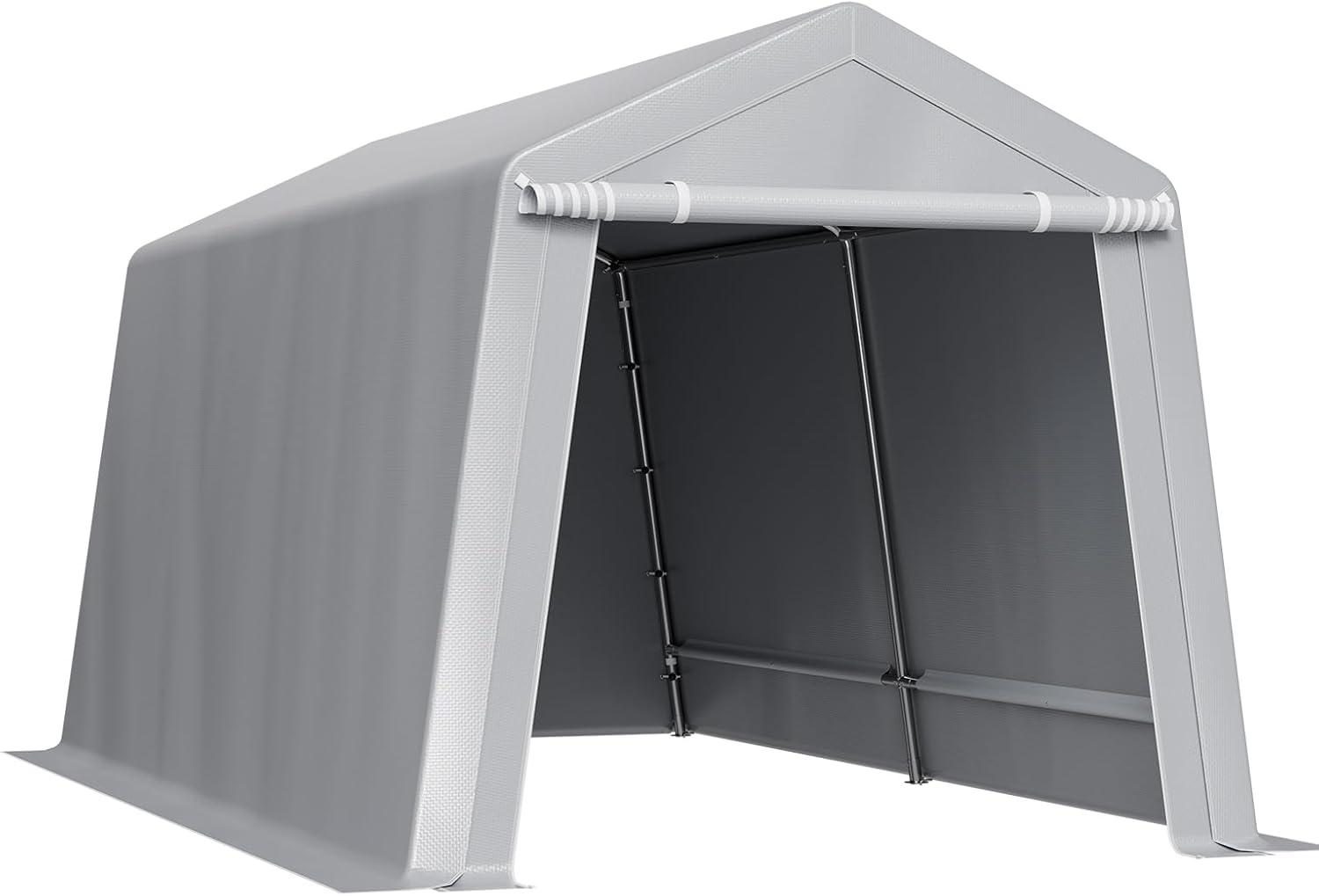 imageVEVOR Upgraded 10x20 FT Heavy Duty Carport Canopy with Rollup Windows AllSeason Portable Garage with Removable Sidewalls ampamp Doors 12 Stakes ampamp 12 Ropes Car Tent for Car Truck Boat EquipmentPE Carport with Sidewall  Gray