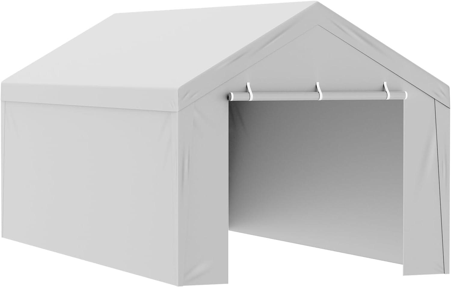 imageVEVOR Upgraded 10x20 FT Heavy Duty Carport Canopy with Rollup Windows AllSeason Portable Garage with Removable Sidewalls ampamp Doors 12 Stakes ampamp 12 Ropes Car Tent for Car Truck Boat EquipmentTop Cover Sidewall  Gray