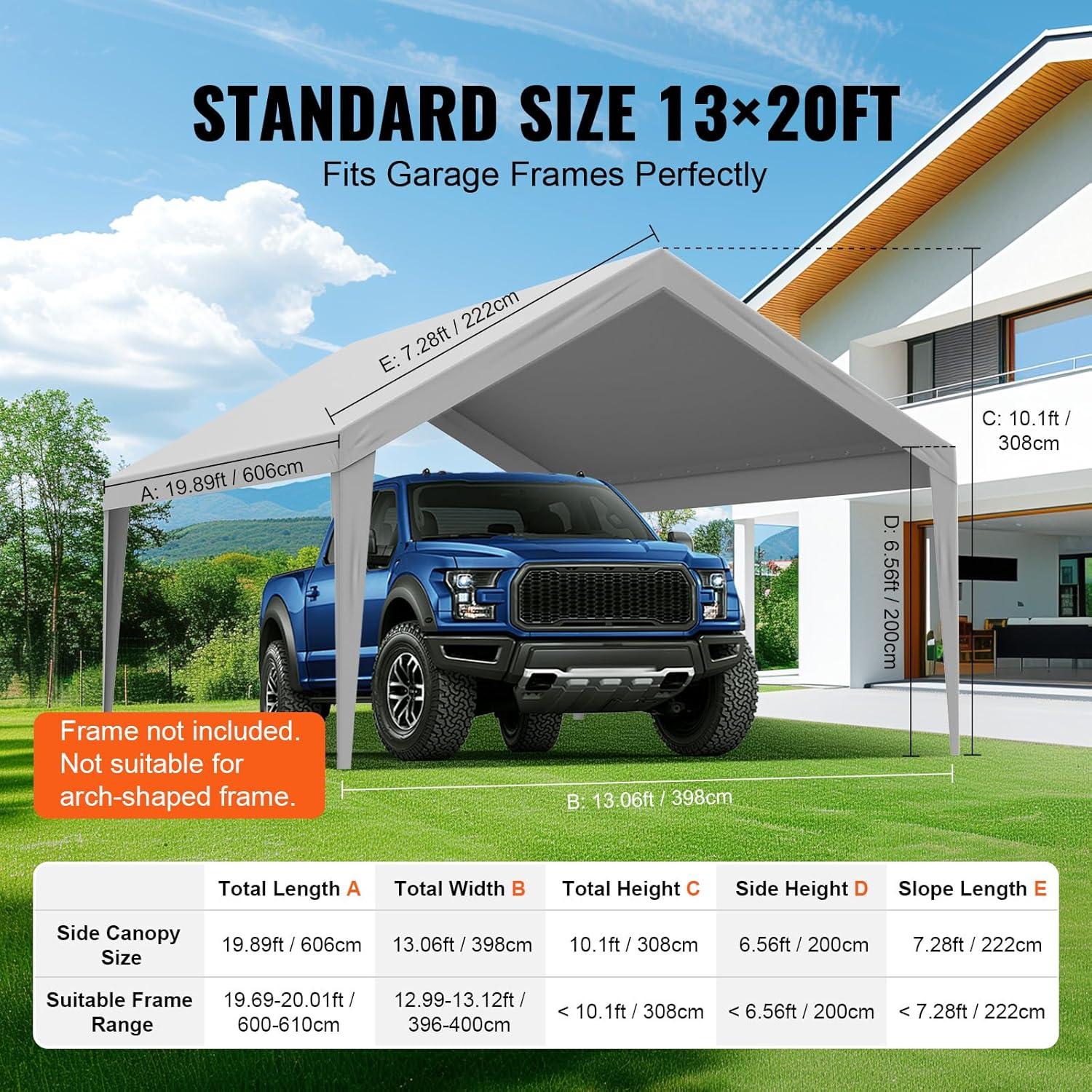 imageVEVOR Upgraded 10x20 FT Heavy Duty Carport Canopy with Rollup Windows AllSeason Portable Garage with Removable Sidewalls ampamp Doors 12 Stakes ampamp 12 Ropes Car Tent for Car Truck Boat EquipmentTop Cover  Gray