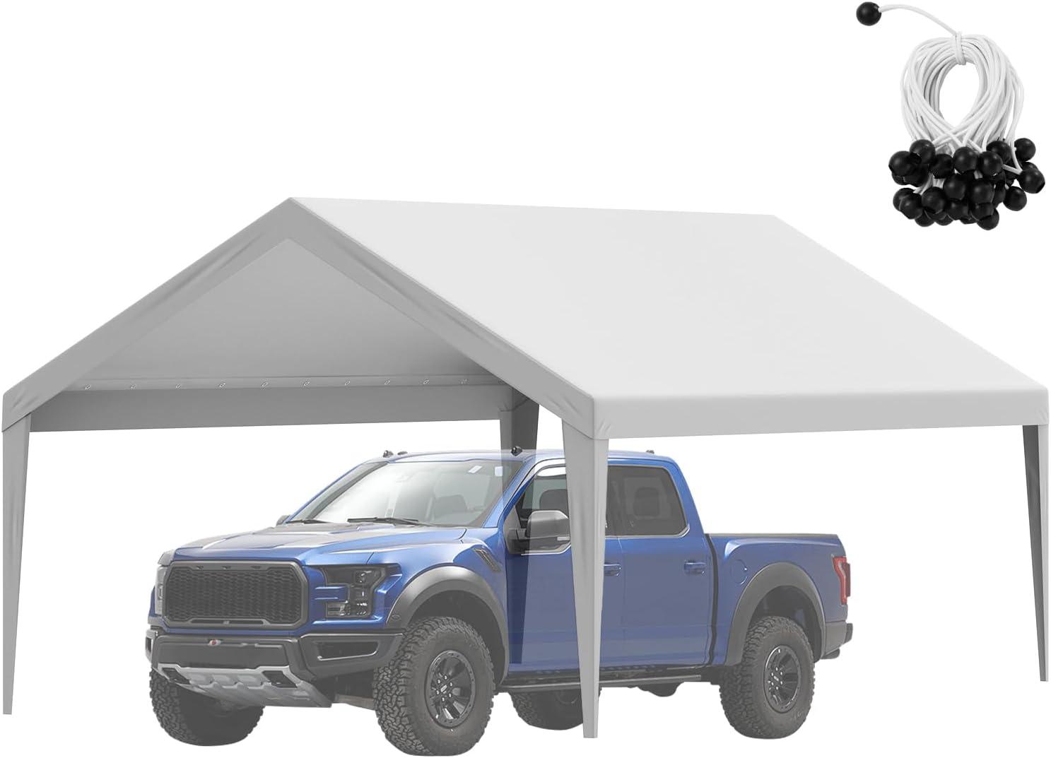 imageVEVOR Upgraded 10x20 FT Heavy Duty Carport Canopy with Rollup Windows AllSeason Portable Garage with Removable Sidewalls ampamp Doors 12 Stakes ampamp 12 Ropes Car Tent for Car Truck Boat EquipmentTop Cover  Gray