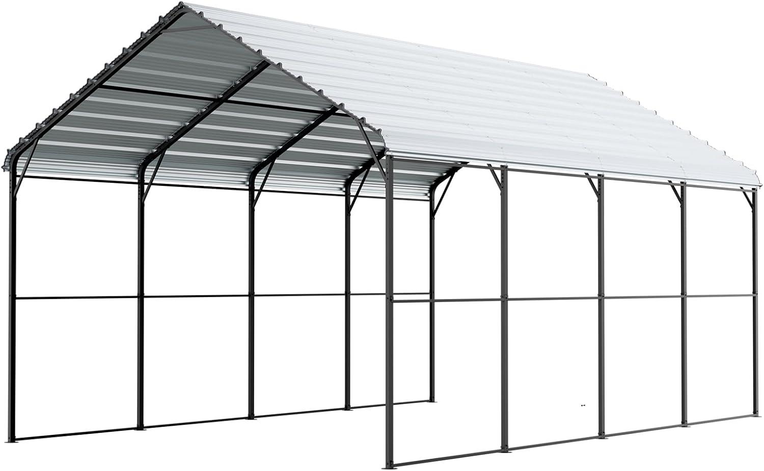 imageVEVOR Upgraded 10x20 FT Heavy Duty Carport Canopy with Rollup Windows AllSeason Portable Garage with Removable Sidewalls ampamp Doors 12 Stakes ampamp 12 Ropes Car Tent for Car Truck Boat EquipmentMetal Carport  White