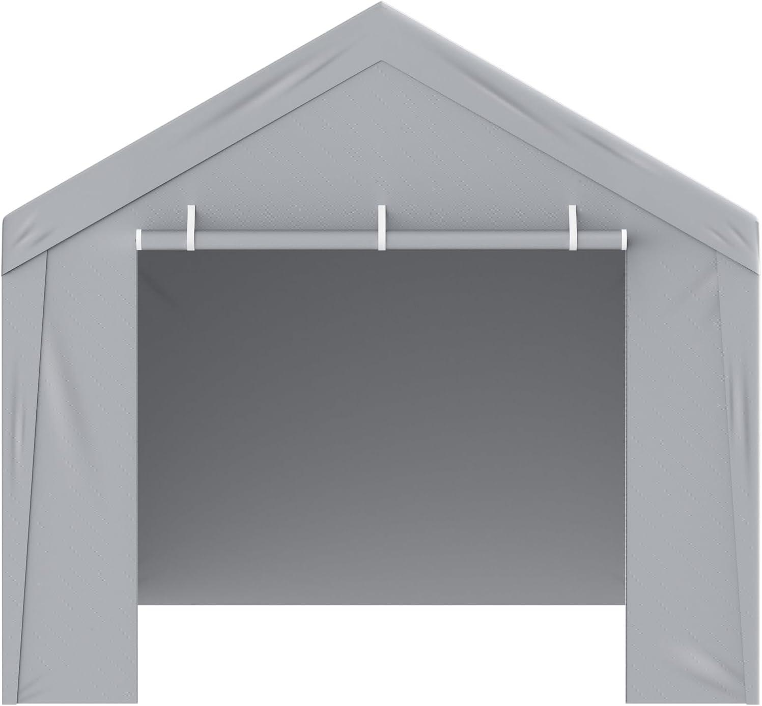 imageVEVOR Upgraded 10x20 FT Heavy Duty Carport Canopy with Rollup Windows AllSeason Portable Garage with Removable Sidewalls ampamp Doors 12 Stakes ampamp 12 Ropes Car Tent for Car Truck Boat EquipmentTop Cover Sidewall  Gray