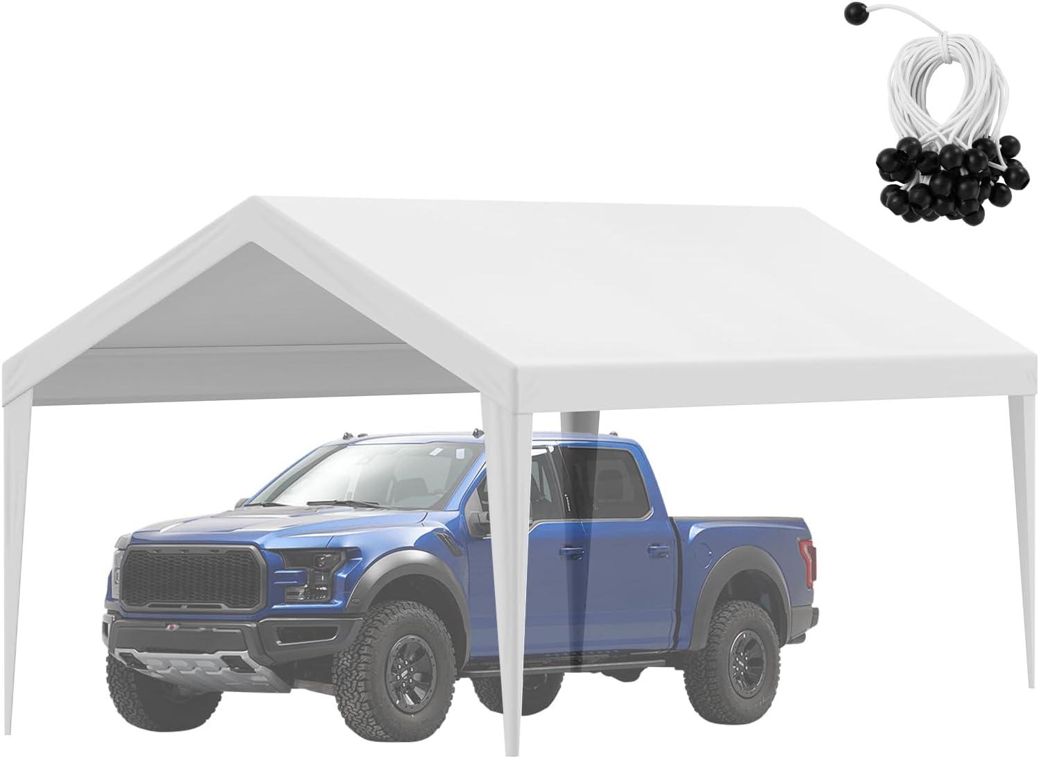 imageVEVOR Upgraded 10x20 FT Heavy Duty Carport Canopy with Rollup Windows AllSeason Portable Garage with Removable Sidewalls ampamp Doors 12 Stakes ampamp 12 Ropes Car Tent for Car Truck Boat EquipmentTop Cover  White