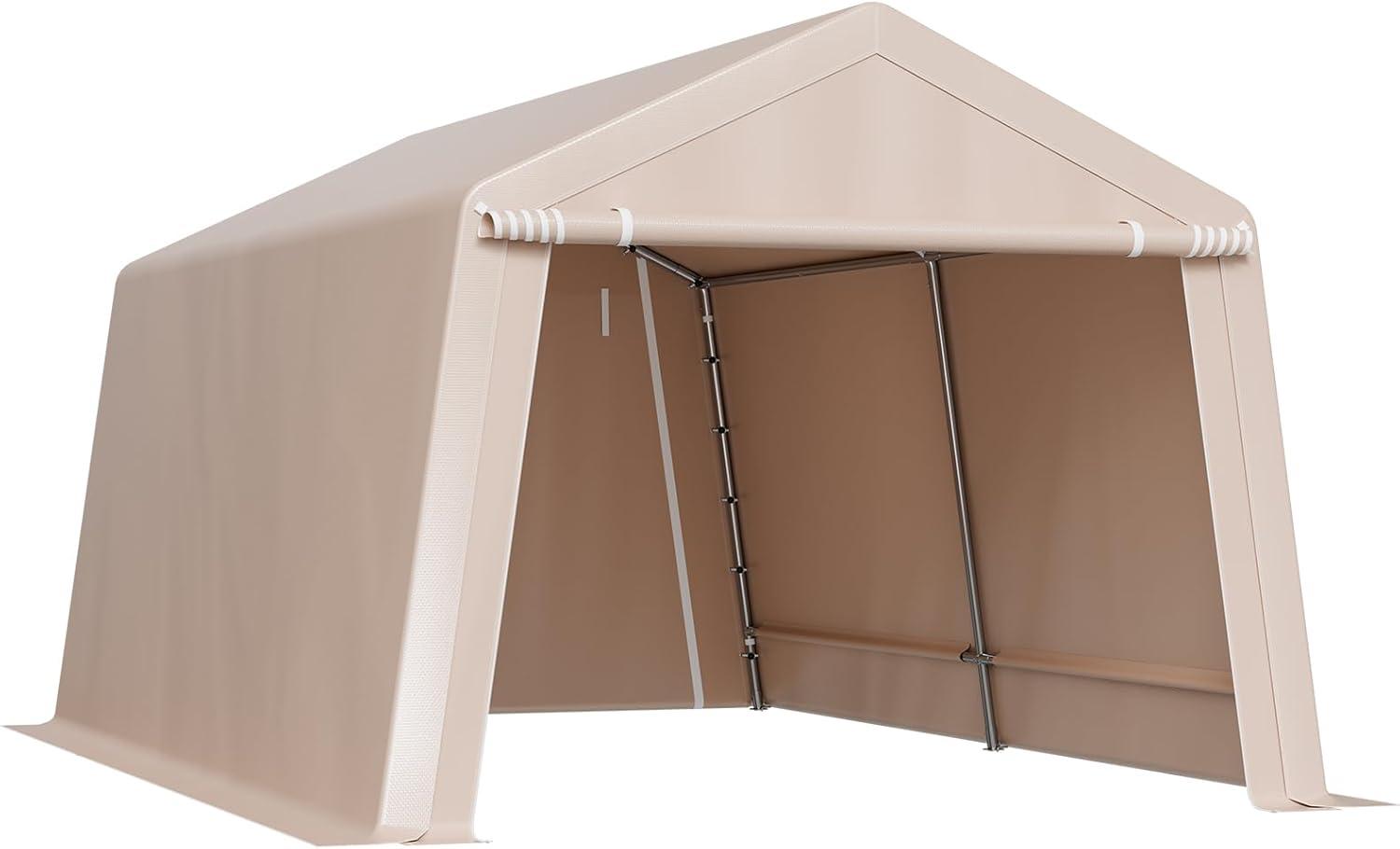 imageVEVOR Upgraded 10x20 FT Heavy Duty Carport Canopy with Rollup Windows AllSeason Portable Garage with Removable Sidewalls ampamp Doors 12 Stakes ampamp 12 Ropes Car Tent for Car Truck Boat EquipmentPE Carport with Sidewall  Beige