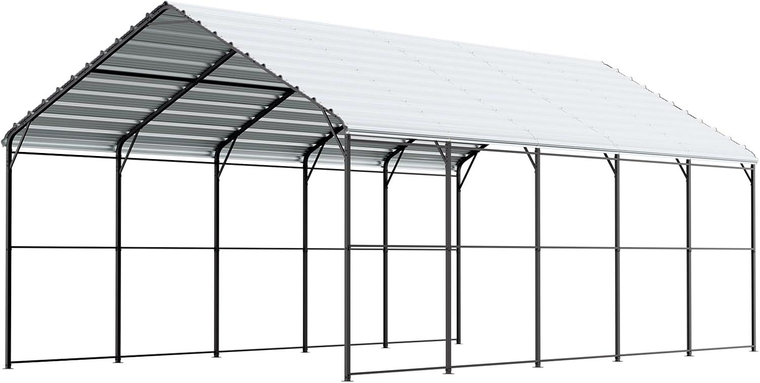 imageVEVOR Upgraded 10x20 FT Heavy Duty Carport Canopy with Rollup Windows AllSeason Portable Garage with Removable Sidewalls ampamp Doors 12 Stakes ampamp 12 Ropes Car Tent for Car Truck Boat EquipmentMetal Carport  White