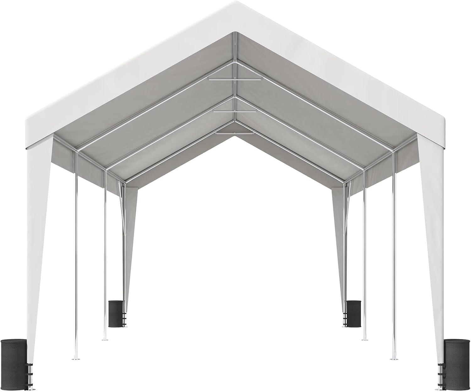 imageVEVOR Upgraded 10x20 FT Heavy Duty Carport Canopy with Rollup Windows AllSeason Portable Garage with Removable Sidewalls ampamp Doors 12 Stakes ampamp 12 Ropes Car Tent for Car Truck Boat EquipmentCarport  White