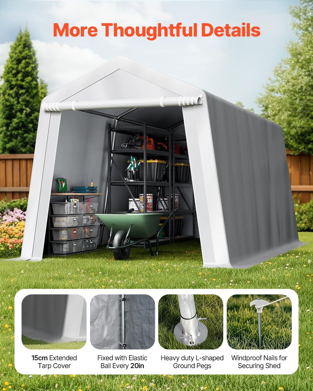 imageVEVOR Upgraded 10x20 FT Heavy Duty Carport Canopy with Rollup Windows AllSeason Portable Garage with Removable Sidewalls ampamp Doors 12 Stakes ampamp 12 Ropes Car Tent for Car Truck Boat EquipmentPE Carport with Sidewall  Gray