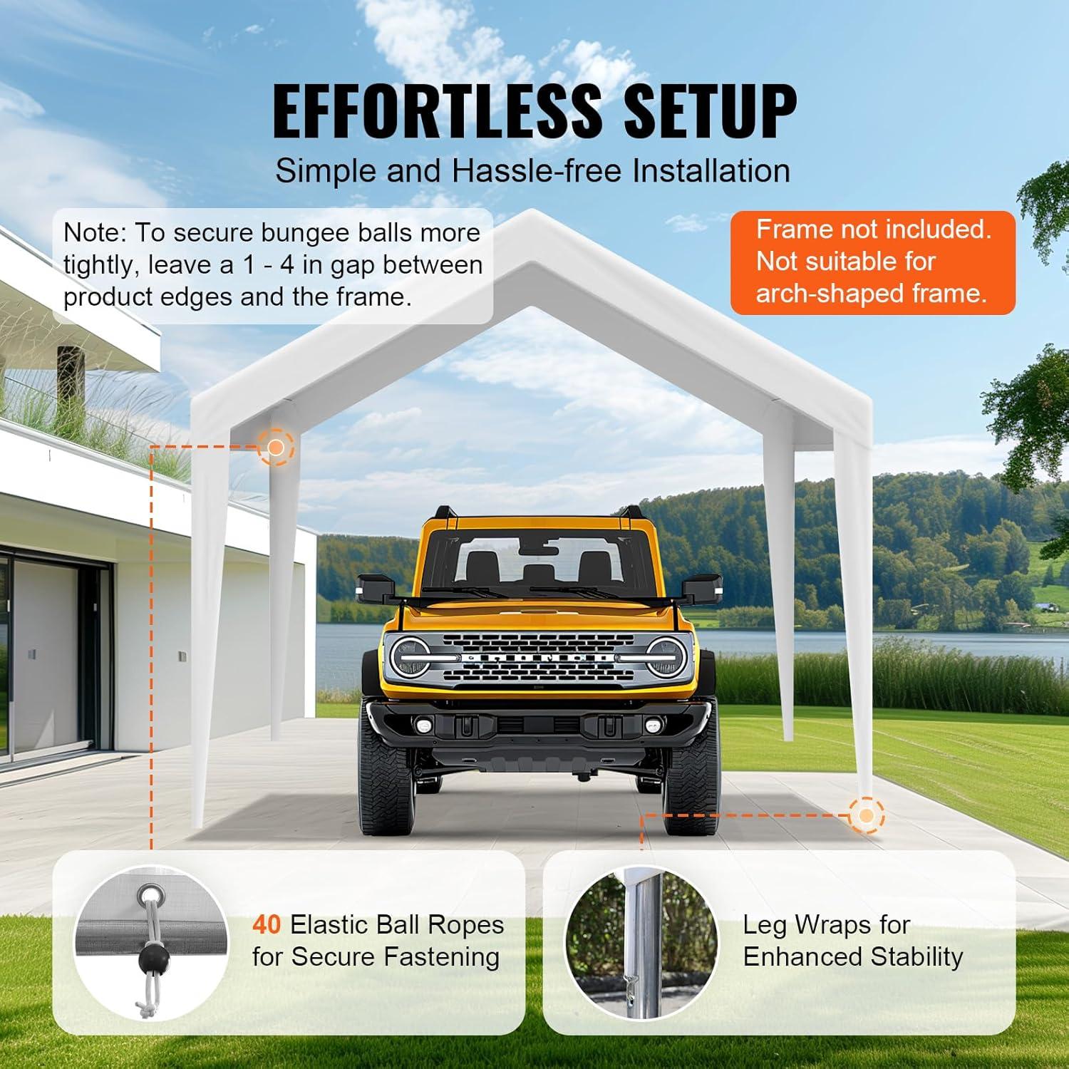 imageVEVOR Upgraded 10x20 FT Heavy Duty Carport Canopy with Rollup Windows AllSeason Portable Garage with Removable Sidewalls ampamp Doors 12 Stakes ampamp 12 Ropes Car Tent for Car Truck Boat EquipmentTop Cover  White