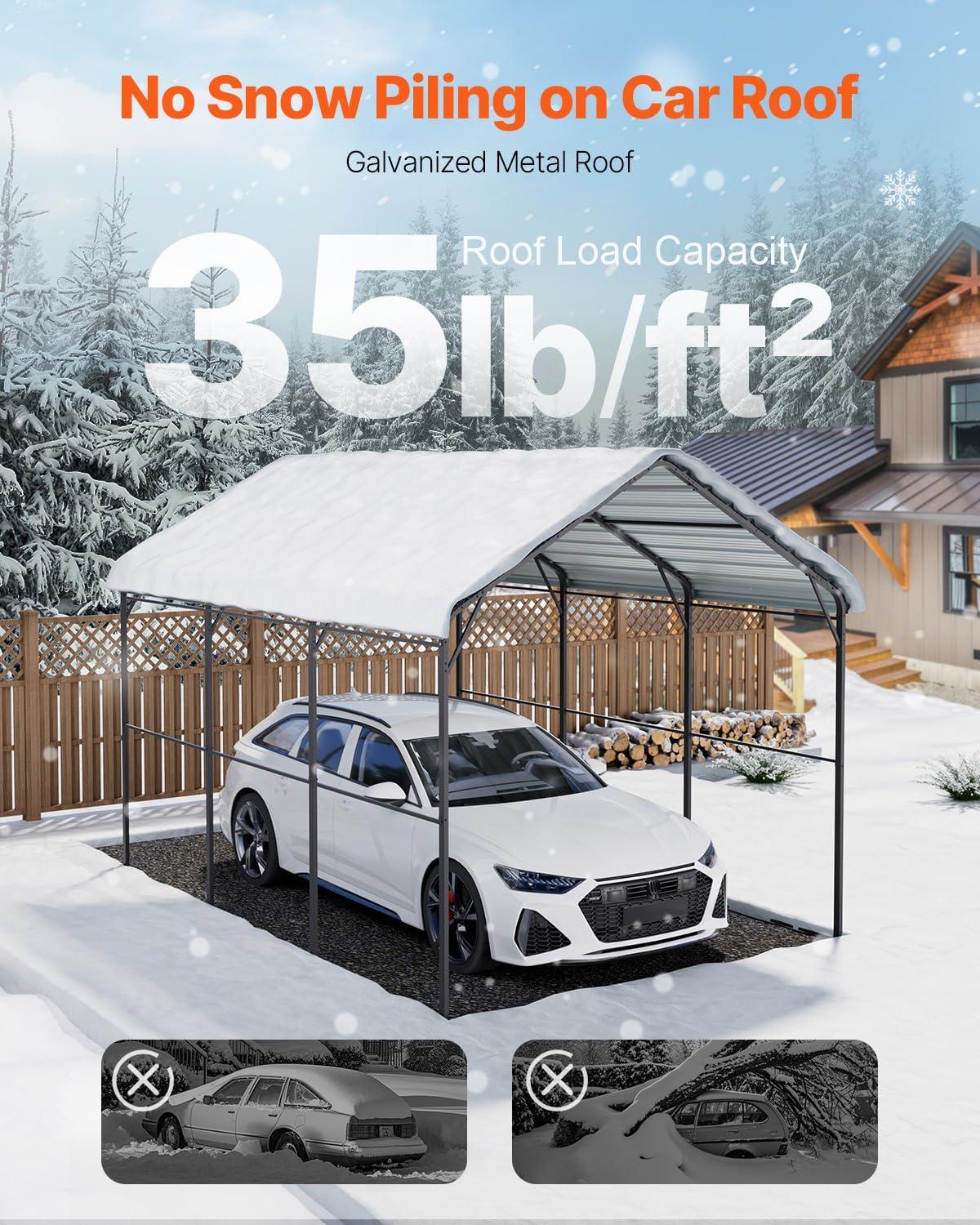 imageVEVOR Upgraded 10x20 FT Heavy Duty Carport Canopy with Rollup Windows AllSeason Portable Garage with Removable Sidewalls ampamp Doors 12 Stakes ampamp 12 Ropes Car Tent for Car Truck Boat EquipmentMetal Carport  White