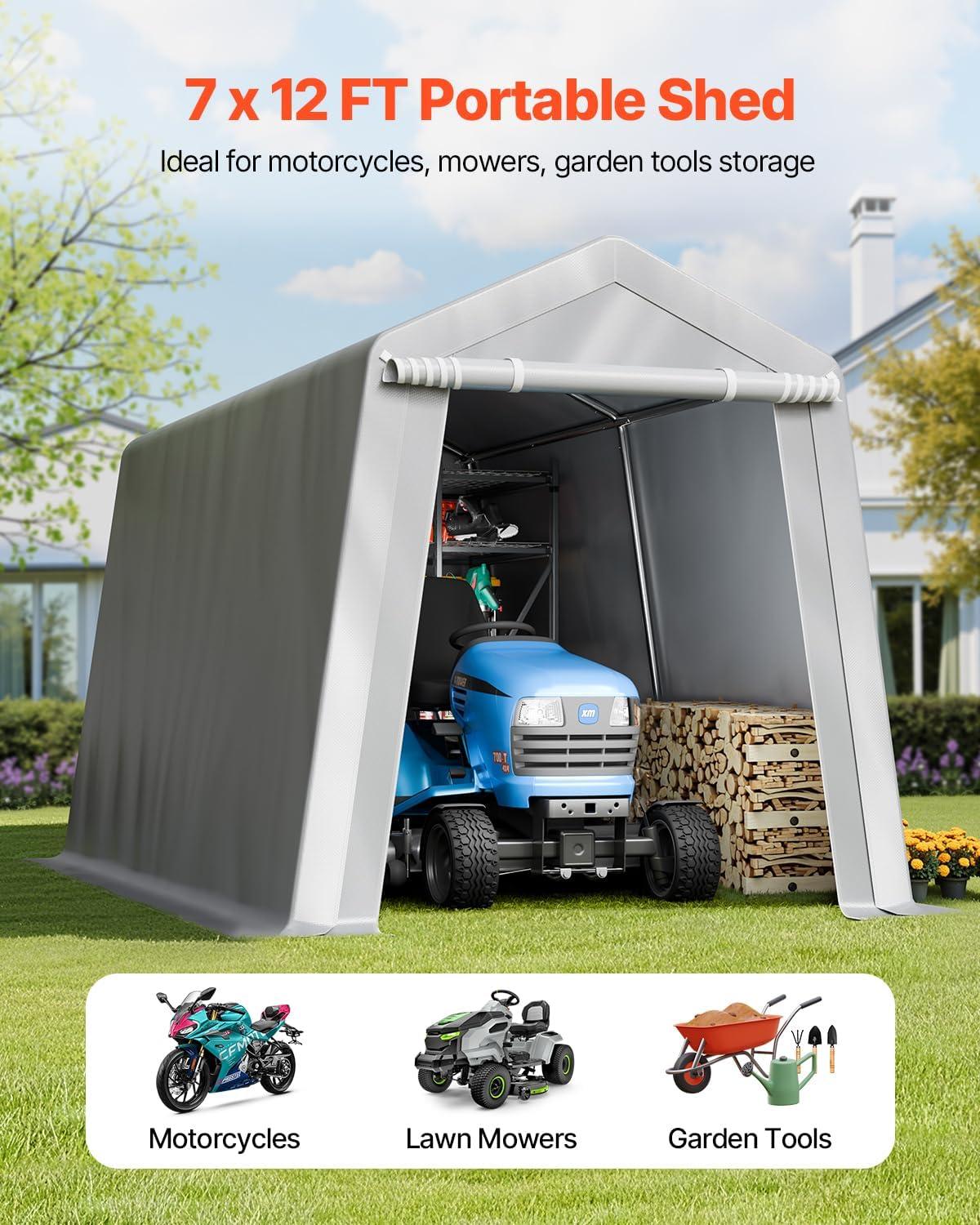imageVEVOR Upgraded 10x20 FT Heavy Duty Carport Canopy with Rollup Windows AllSeason Portable Garage with Removable Sidewalls ampamp Doors 12 Stakes ampamp 12 Ropes Car Tent for Car Truck Boat EquipmentPE Carport with Sidewall  Gray