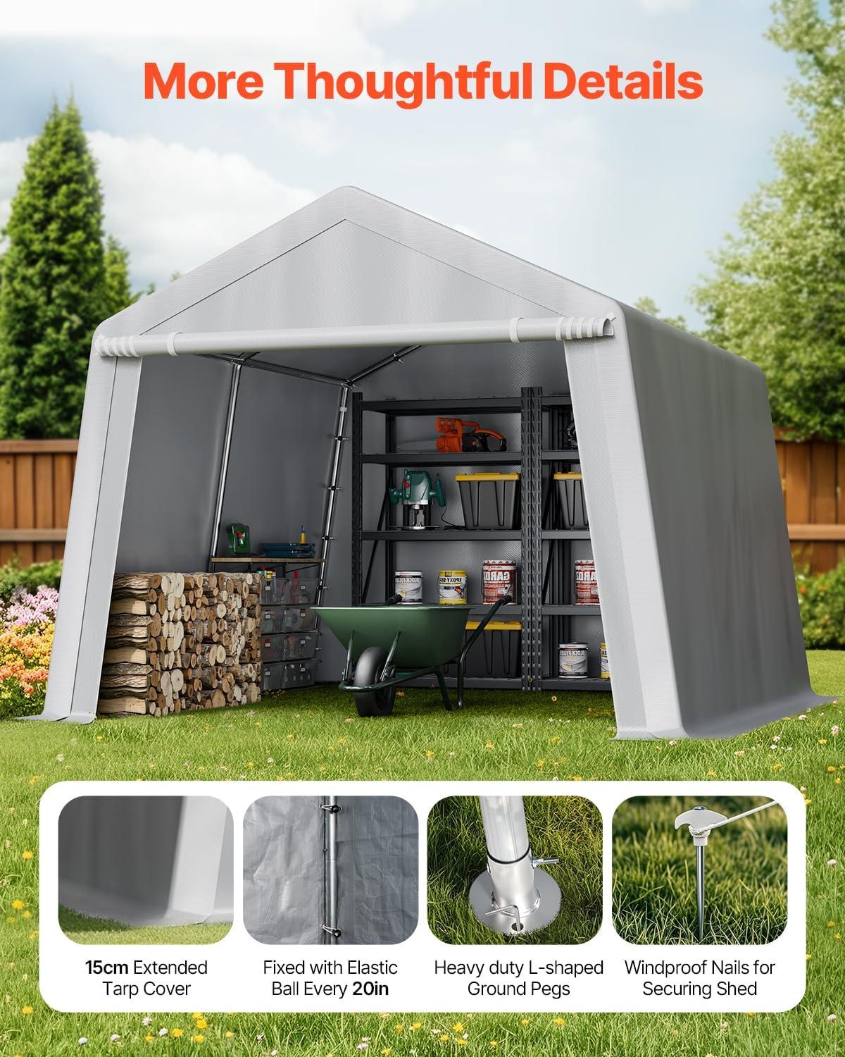 imageVEVOR Upgraded 10x20 FT Heavy Duty Carport Canopy with Rollup Windows AllSeason Portable Garage with Removable Sidewalls ampamp Doors 12 Stakes ampamp 12 Ropes Car Tent for Car Truck Boat EquipmentCarport with Sidewall  Gray