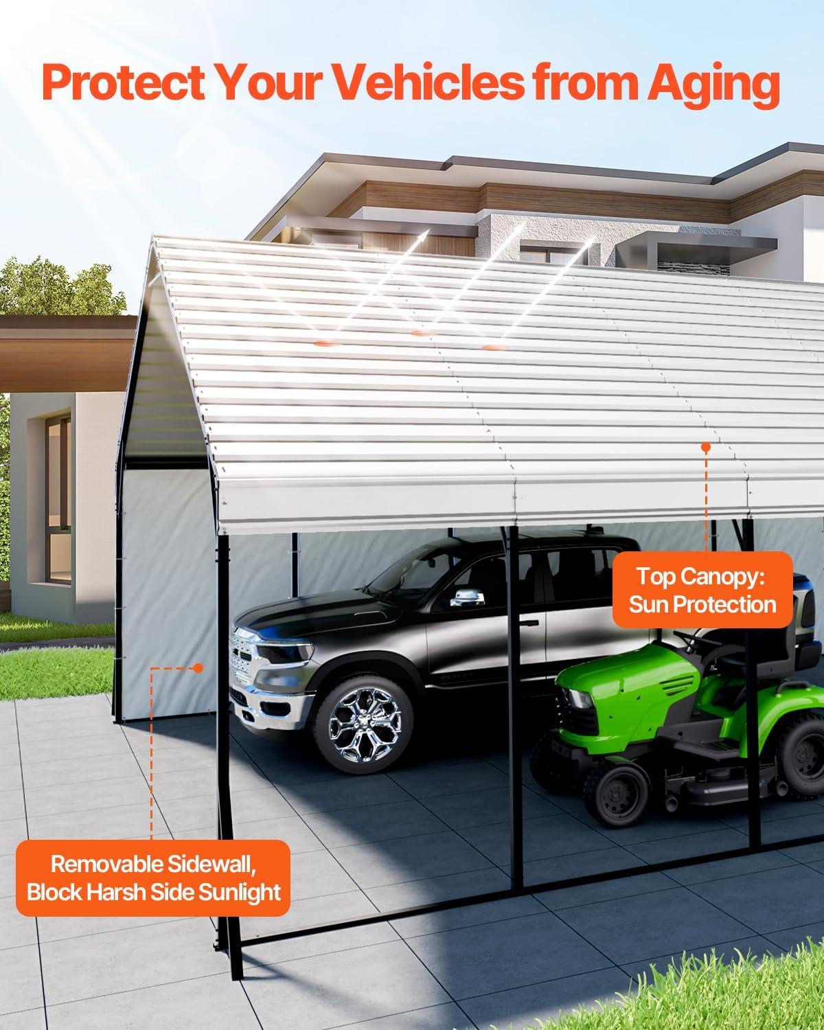 imageVEVOR Upgraded 10x20 FT Heavy Duty Carport Canopy with Rollup Windows AllSeason Portable Garage with Removable Sidewalls ampamp Doors 12 Stakes ampamp 12 Ropes Car Tent for Car Truck Boat EquipmentMetal Carport  White