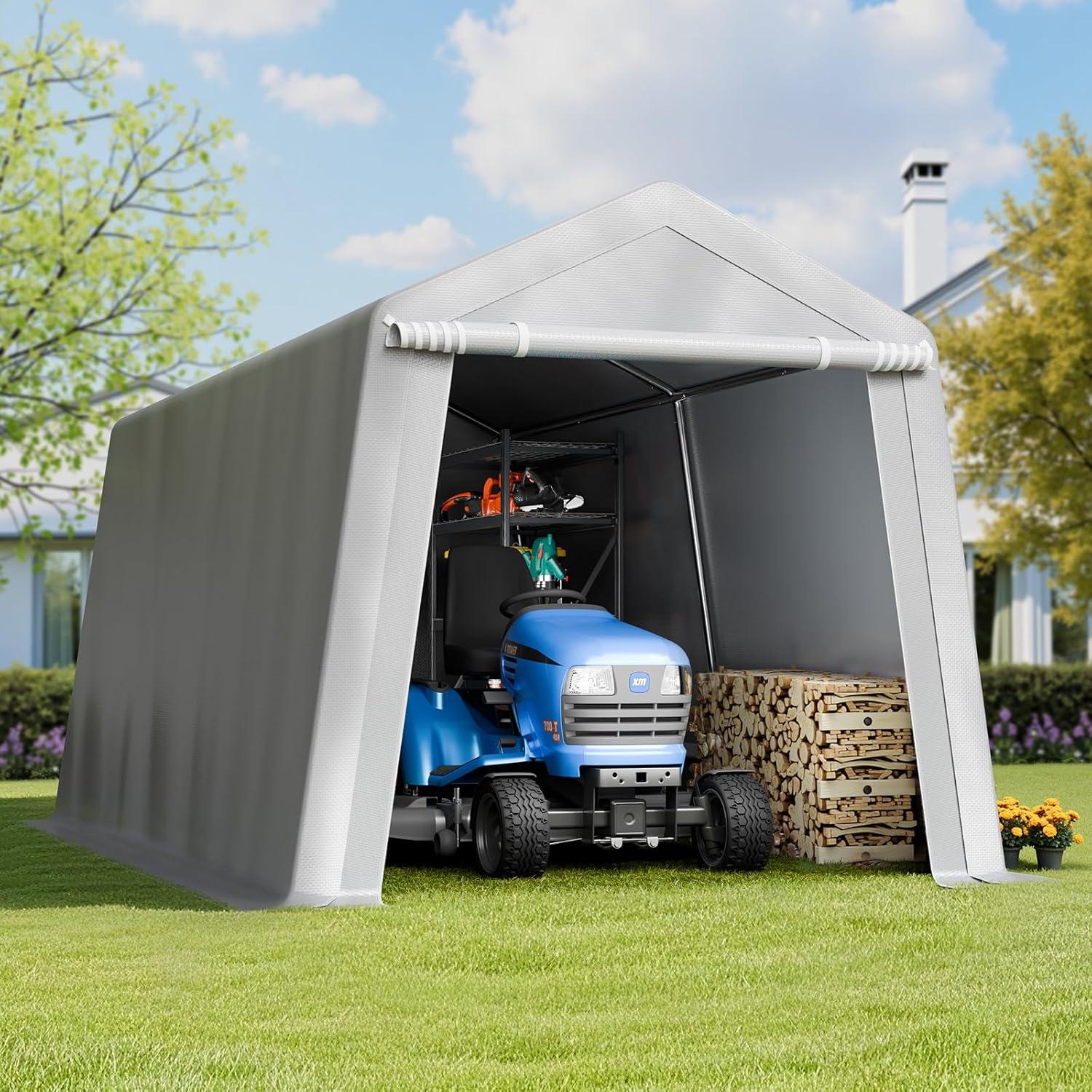 imageVEVOR Upgraded 10x20 FT Heavy Duty Carport Canopy with Rollup Windows AllSeason Portable Garage with Removable Sidewalls ampamp Doors 12 Stakes ampamp 12 Ropes Car Tent for Car Truck Boat EquipmentPE Carport with Sidewall  Gray