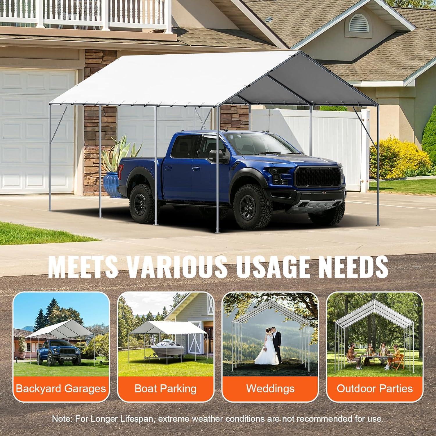 imageVEVOR Upgraded 10x20 FT Heavy Duty Carport Canopy with Rollup Windows AllSeason Portable Garage with Removable Sidewalls ampamp Doors 12 Stakes ampamp 12 Ropes Car Tent for Car Truck Boat EquipmentTop  White
