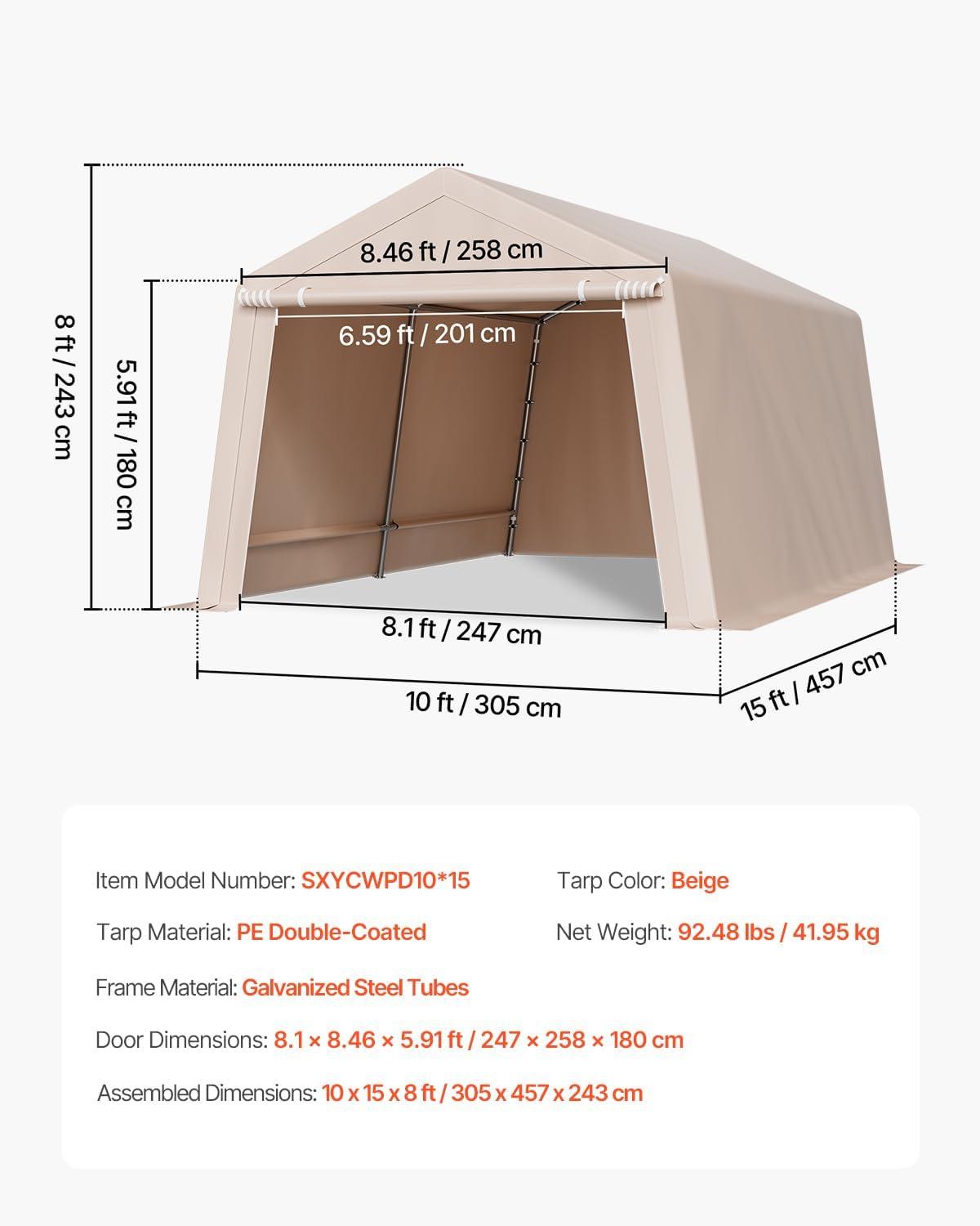 imageVEVOR Upgraded 10x20 FT Heavy Duty Carport Canopy with Rollup Windows AllSeason Portable Garage with Removable Sidewalls ampamp Doors 12 Stakes ampamp 12 Ropes Car Tent for Car Truck Boat EquipmentCarport with Sidewall  Beige