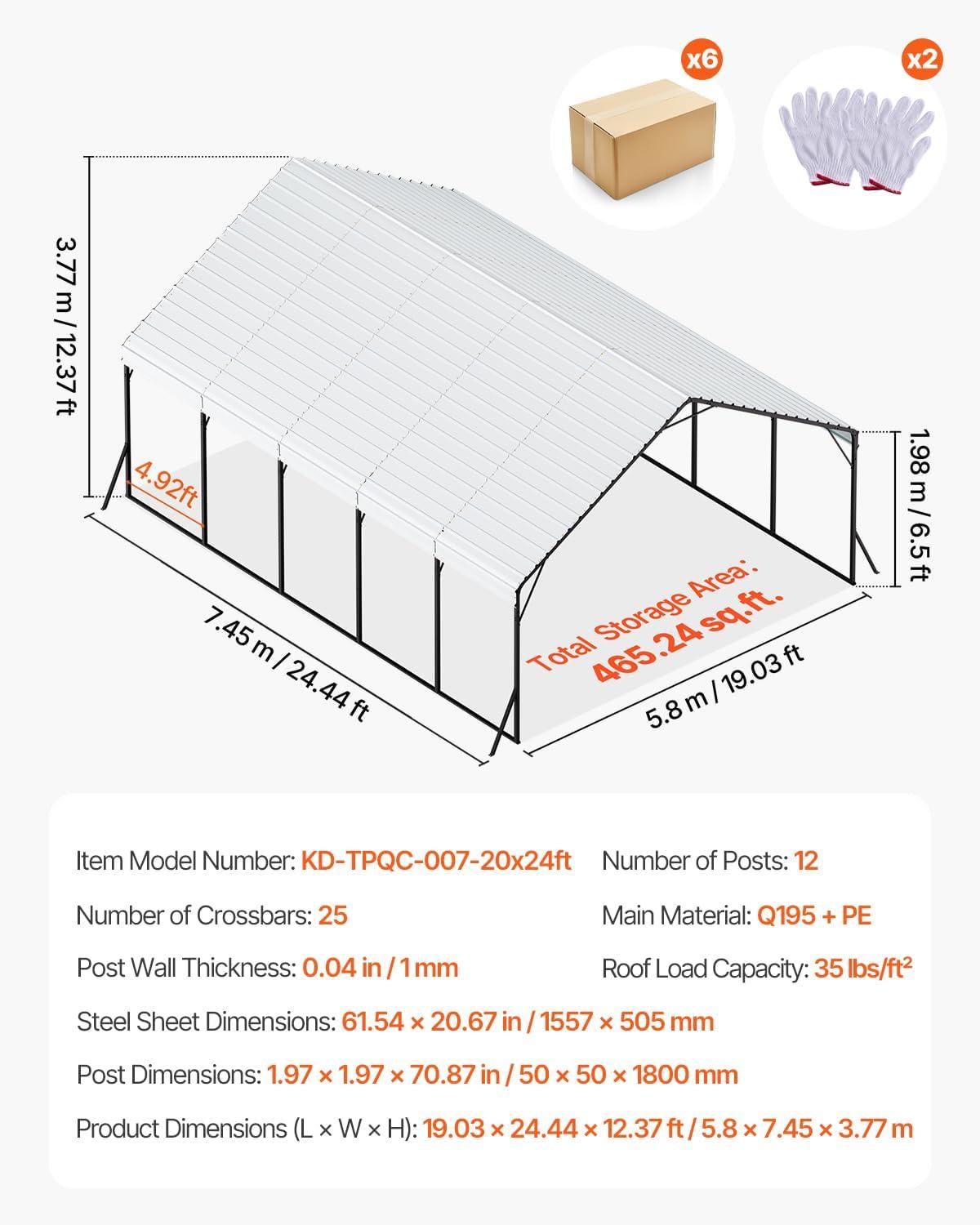 imageVEVOR Upgraded 10x20 FT Heavy Duty Carport Canopy with Rollup Windows AllSeason Portable Garage with Removable Sidewalls ampamp Doors 12 Stakes ampamp 12 Ropes Car Tent for Car Truck Boat EquipmentMetal Carport  White