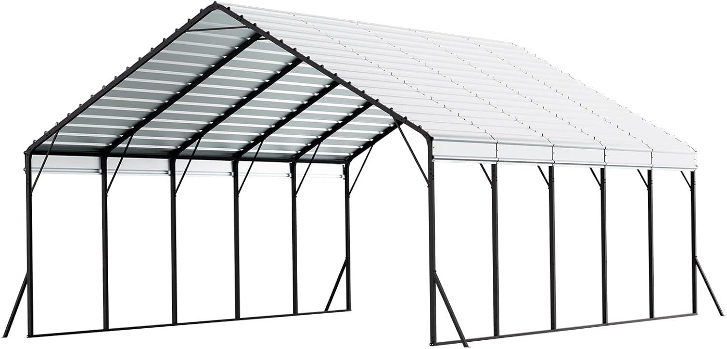 imageVEVOR Upgraded 10x20 FT Heavy Duty Carport Canopy with Rollup Windows AllSeason Portable Garage with Removable Sidewalls ampamp Doors 12 Stakes ampamp 12 Ropes Car Tent for Car Truck Boat EquipmentMetal Carport  White