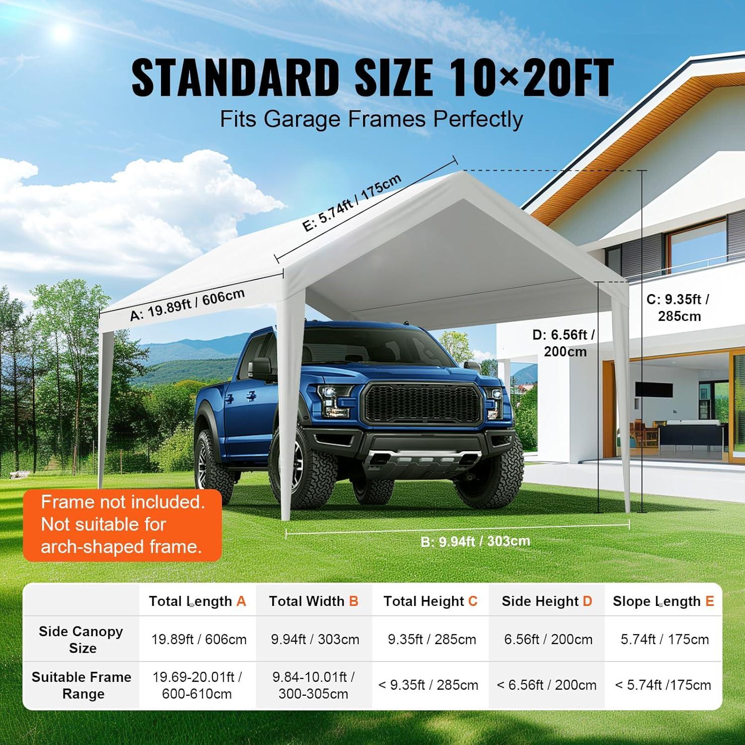imageVEVOR Upgraded 10x20 FT Heavy Duty Carport Canopy with Rollup Windows AllSeason Portable Garage with Removable Sidewalls ampamp Doors 12 Stakes ampamp 12 Ropes Car Tent for Car Truck Boat EquipmentTop Cover  White