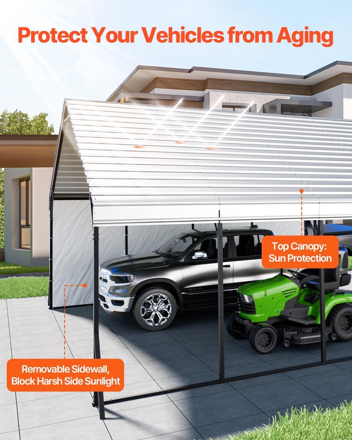imageVEVOR Upgraded 10x20 FT Heavy Duty Carport Canopy with Rollup Windows AllSeason Portable Garage with Removable Sidewalls ampamp Doors 12 Stakes ampamp 12 Ropes Car Tent for Car Truck Boat EquipmentMetal Carport  White