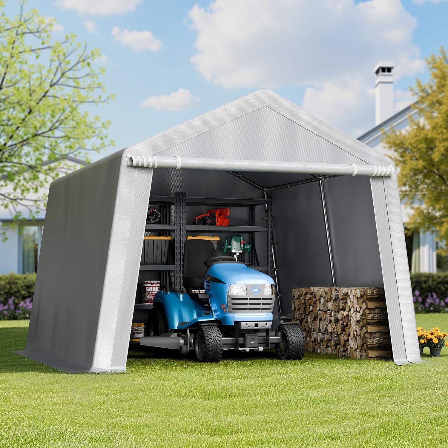 imageVEVOR Upgraded 10x20 FT Heavy Duty Carport Canopy with Rollup Windows AllSeason Portable Garage with Removable Sidewalls ampamp Doors 12 Stakes ampamp 12 Ropes Car Tent for Car Truck Boat EquipmentCarport with Sidewall  Gray
