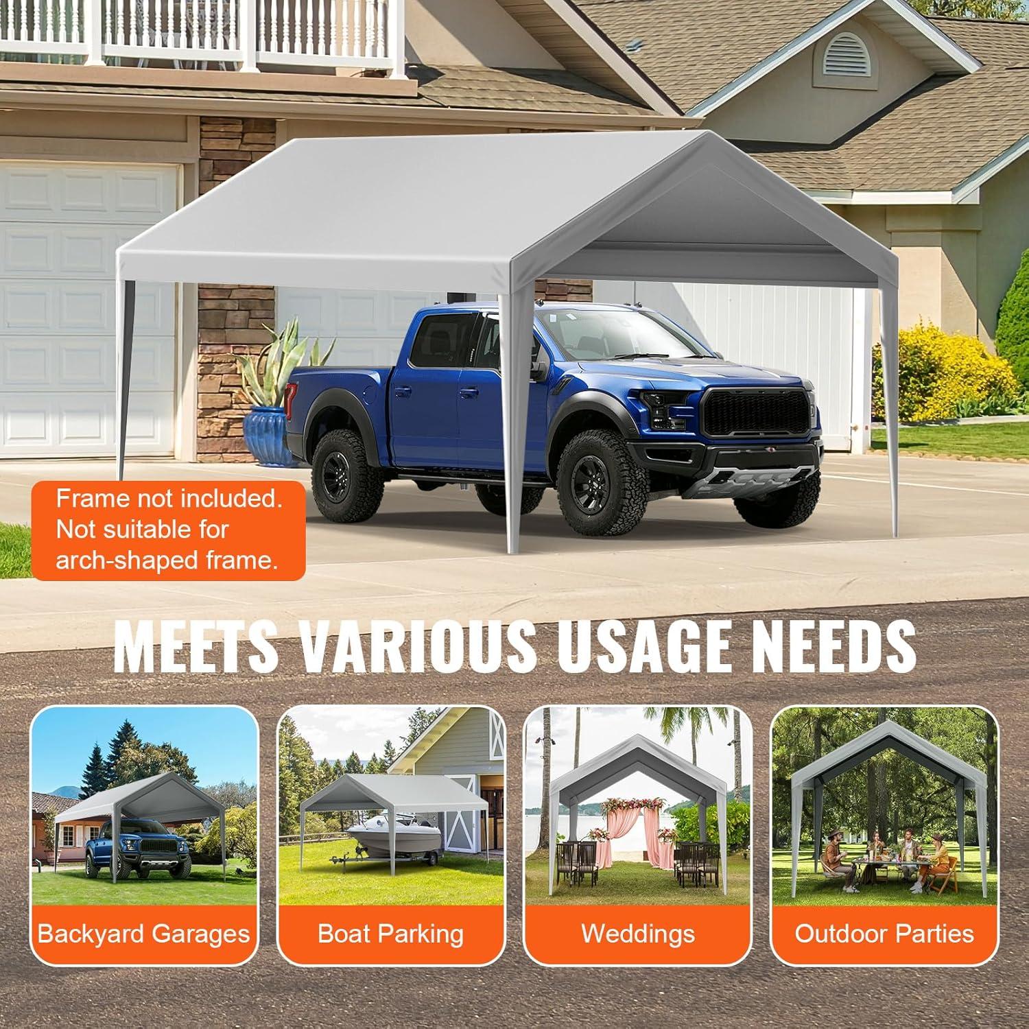 imageVEVOR Upgraded 10x20 FT Heavy Duty Carport Canopy with Rollup Windows AllSeason Portable Garage with Removable Sidewalls ampamp Doors 12 Stakes ampamp 12 Ropes Car Tent for Car Truck Boat EquipmentTop Cover  Gray