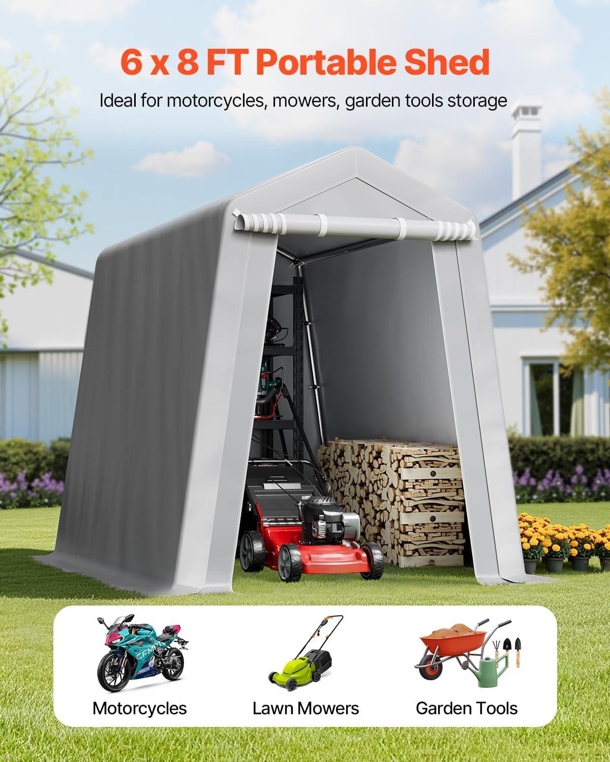 imageVEVOR Upgraded 10x20 FT Heavy Duty Carport Canopy with Rollup Windows AllSeason Portable Garage with Removable Sidewalls ampamp Doors 12 Stakes ampamp 12 Ropes Car Tent for Car Truck Boat EquipmentPE Carport with Sidewall  Gray