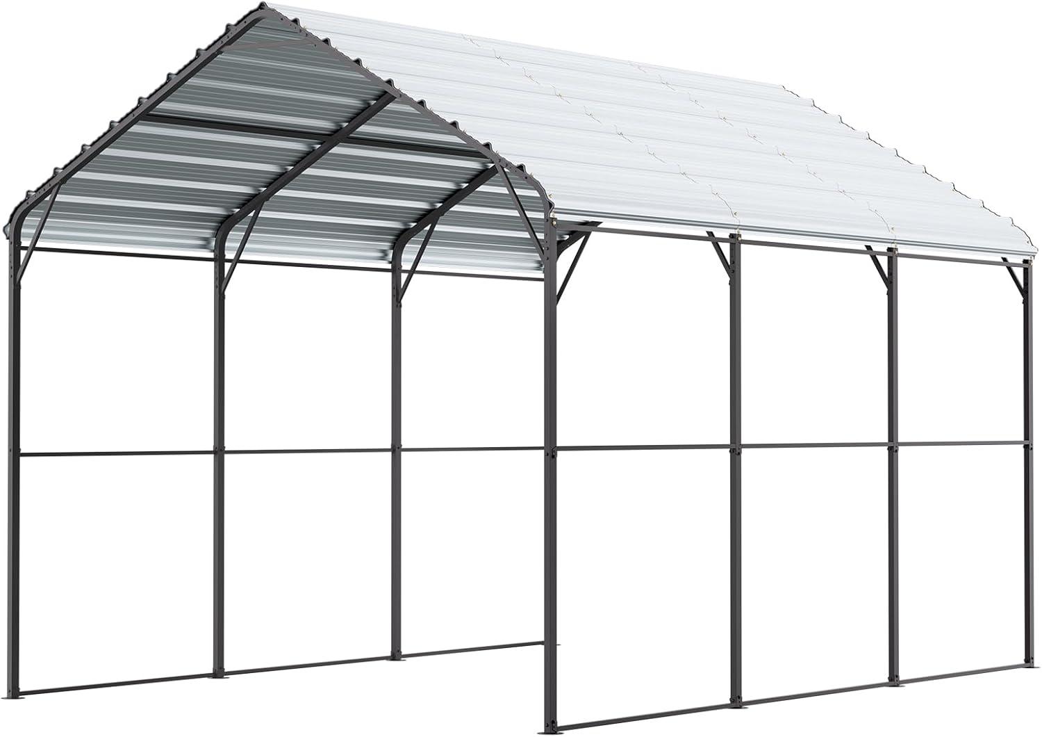 imageVEVOR Upgraded 10x20 FT Heavy Duty Carport Canopy with Rollup Windows AllSeason Portable Garage with Removable Sidewalls ampamp Doors 12 Stakes ampamp 12 Ropes Car Tent for Car Truck Boat EquipmentMetal Carport  White