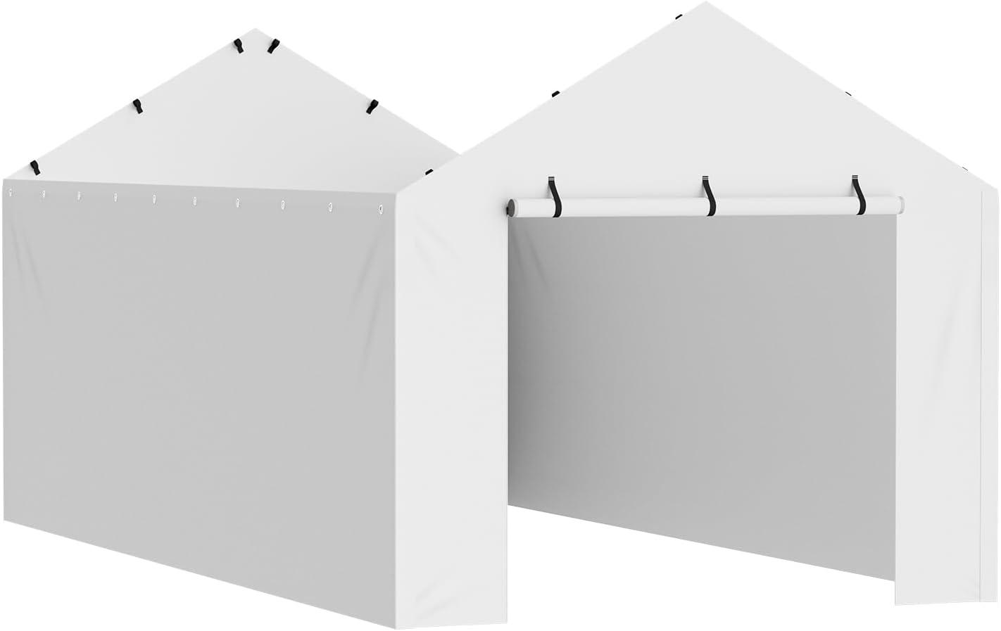 imageVEVOR Upgraded 10x20 FT Heavy Duty Carport Canopy with Rollup Windows AllSeason Portable Garage with Removable Sidewalls ampamp Doors 12 Stakes ampamp 12 Ropes Car Tent for Car Truck Boat EquipmentSidewall  White