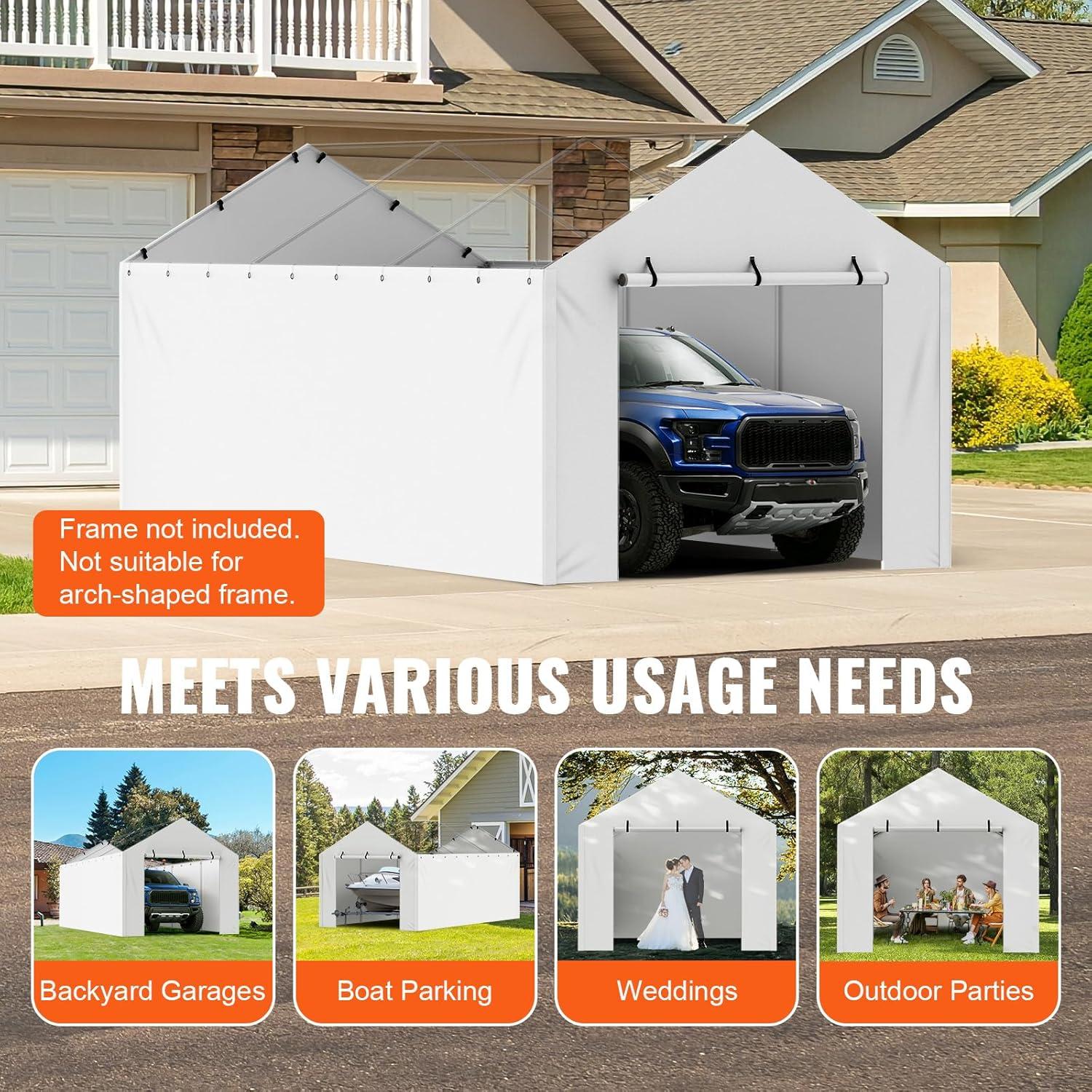 imageVEVOR Upgraded 10x20 FT Heavy Duty Carport Canopy with Rollup Windows AllSeason Portable Garage with Removable Sidewalls ampamp Doors 12 Stakes ampamp 12 Ropes Car Tent for Car Truck Boat EquipmentSidewall  White