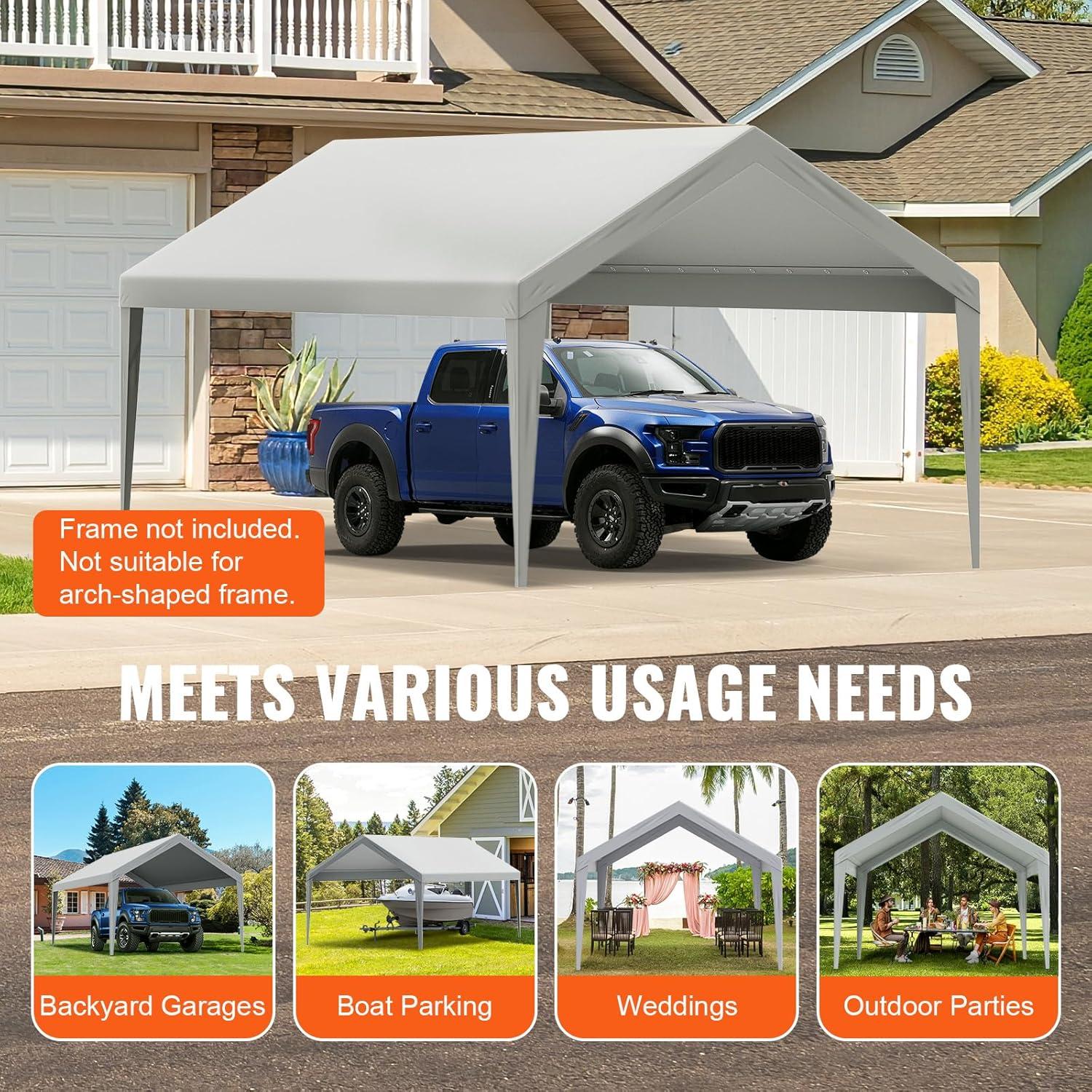 imageVEVOR Upgraded 10x20 FT Heavy Duty Carport Canopy with Rollup Windows AllSeason Portable Garage with Removable Sidewalls ampamp Doors 12 Stakes ampamp 12 Ropes Car Tent for Car Truck Boat EquipmentTop Cover  Gray