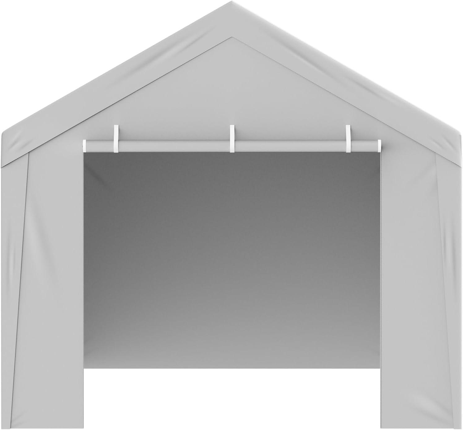 imageVEVOR Upgraded 10x20 FT Heavy Duty Carport Canopy with Rollup Windows AllSeason Portable Garage with Removable Sidewalls ampamp Doors 12 Stakes ampamp 12 Ropes Car Tent for Car Truck Boat EquipmentTop Cover Sidewall  Gray