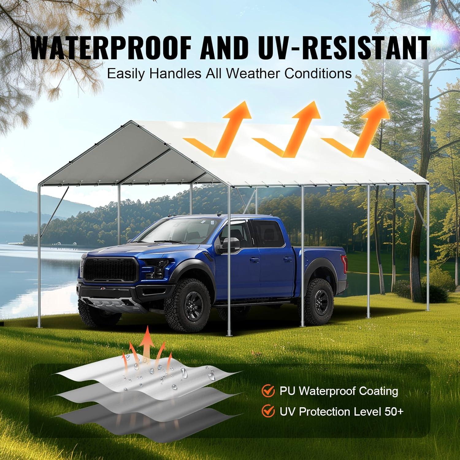 imageVEVOR Upgraded 10x20 FT Heavy Duty Carport Canopy with Rollup Windows AllSeason Portable Garage with Removable Sidewalls ampamp Doors 12 Stakes ampamp 12 Ropes Car Tent for Car Truck Boat EquipmentWhite