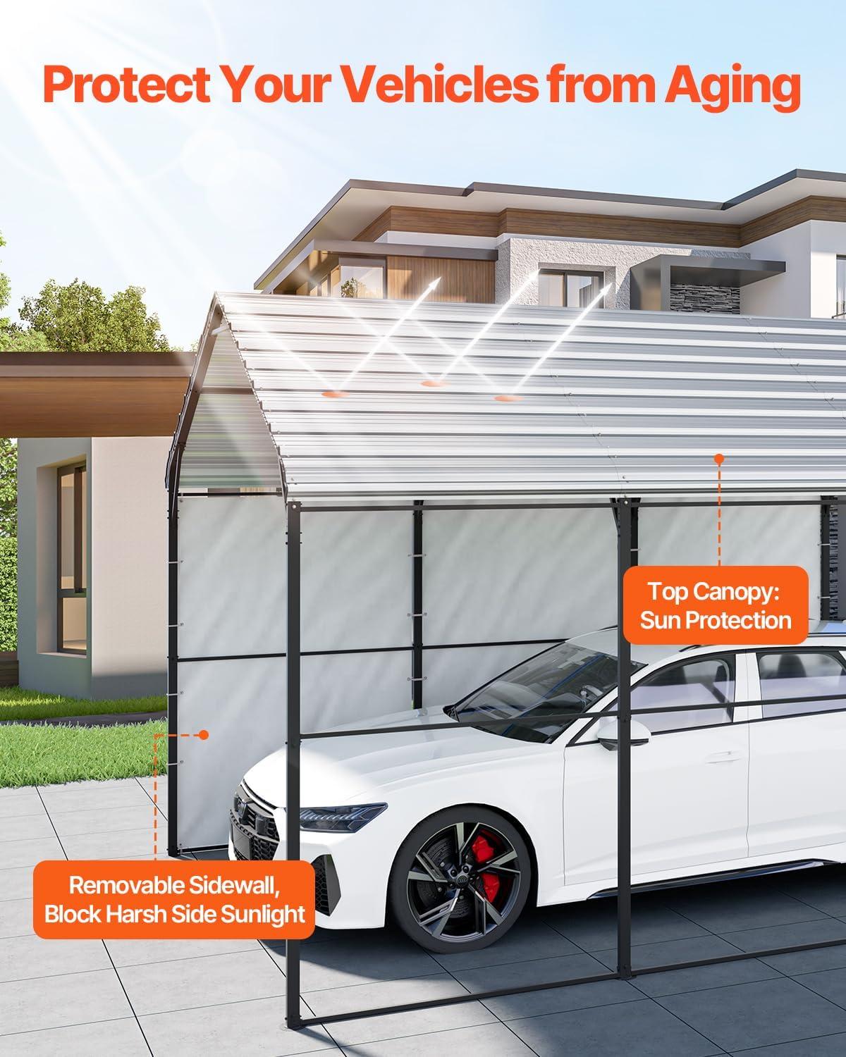 imageVEVOR Upgraded 10x20 FT Heavy Duty Carport Canopy with Rollup Windows AllSeason Portable Garage with Removable Sidewalls ampamp Doors 12 Stakes ampamp 12 Ropes Car Tent for Car Truck Boat EquipmentMetal Carport  White