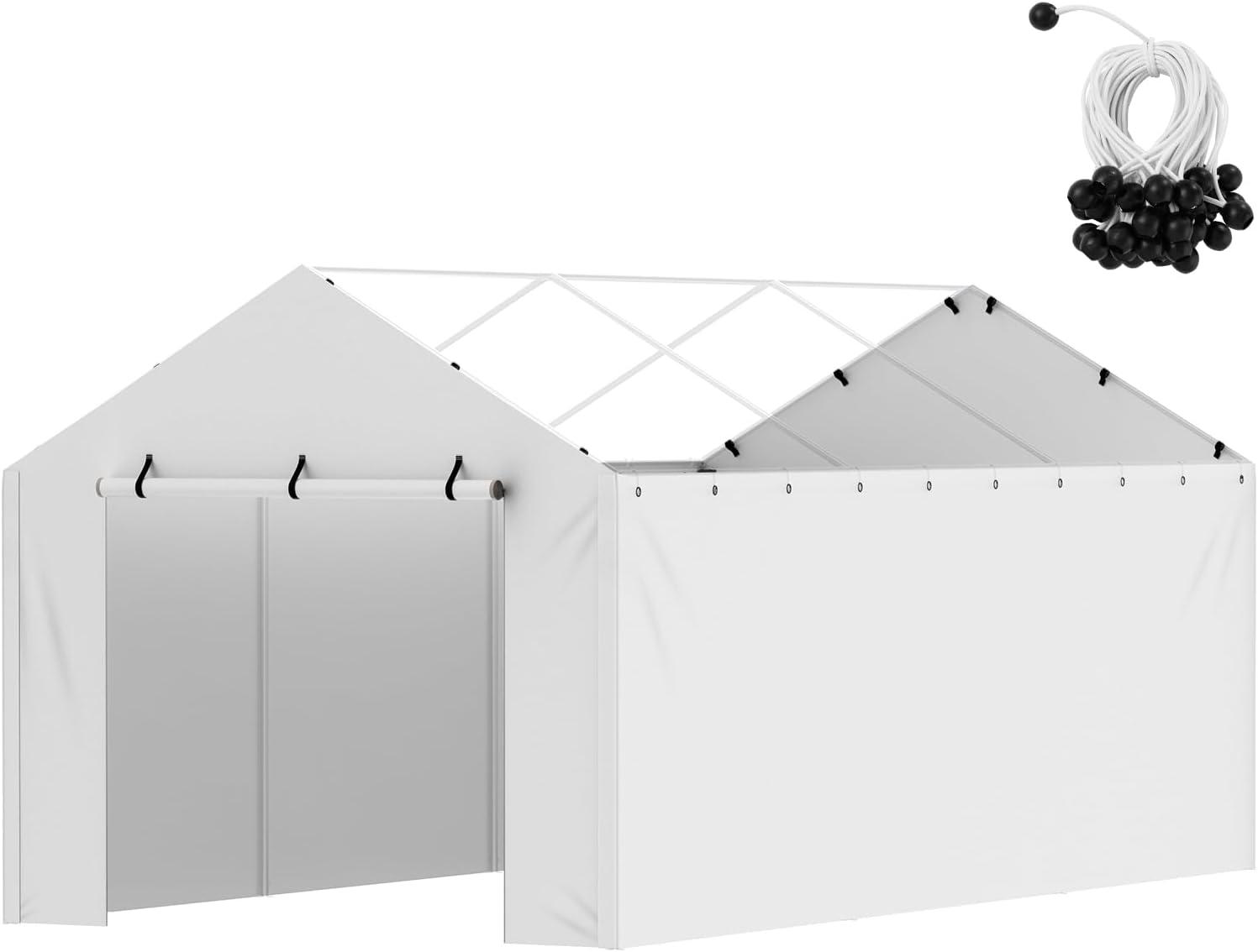 imageVEVOR Upgraded 10x20 FT Heavy Duty Carport Canopy with Rollup Windows AllSeason Portable Garage with Removable Sidewalls ampamp Doors 12 Stakes ampamp 12 Ropes Car Tent for Car Truck Boat EquipmentSidewall  White
