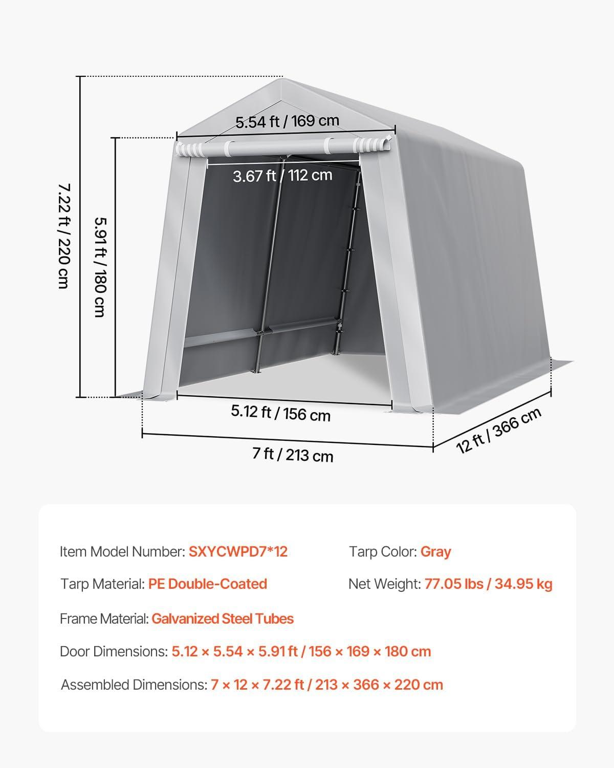 imageVEVOR Upgraded 10x20 FT Heavy Duty Carport Canopy with Rollup Windows AllSeason Portable Garage with Removable Sidewalls ampamp Doors 12 Stakes ampamp 12 Ropes Car Tent for Car Truck Boat EquipmentPE Carport with Sidewall  Gray