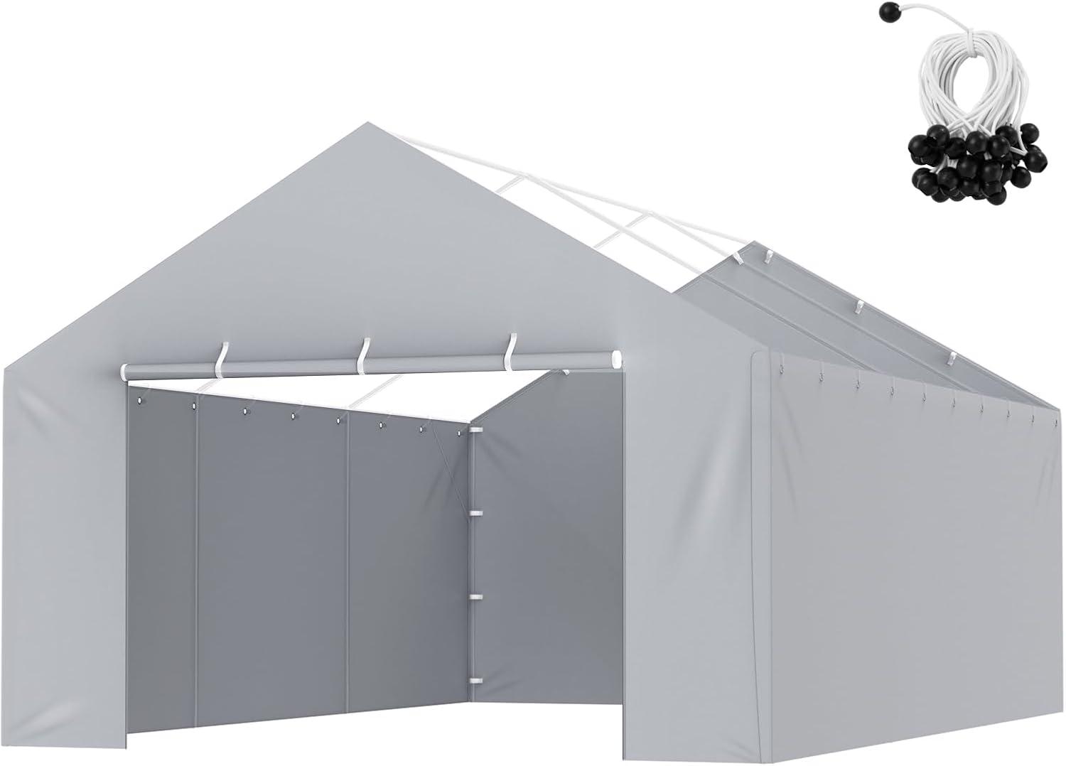 imageVEVOR Upgraded 10x20 FT Heavy Duty Carport Canopy with Rollup Windows AllSeason Portable Garage with Removable Sidewalls ampamp Doors 12 Stakes ampamp 12 Ropes Car Tent for Car Truck Boat EquipmentSidewall  Gray