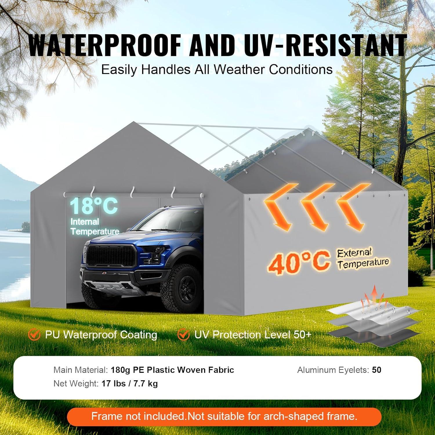 imageVEVOR Upgraded 10x20 FT Heavy Duty Carport Canopy with Rollup Windows AllSeason Portable Garage with Removable Sidewalls ampamp Doors 12 Stakes ampamp 12 Ropes Car Tent for Car Truck Boat EquipmentSidewall  Gray
