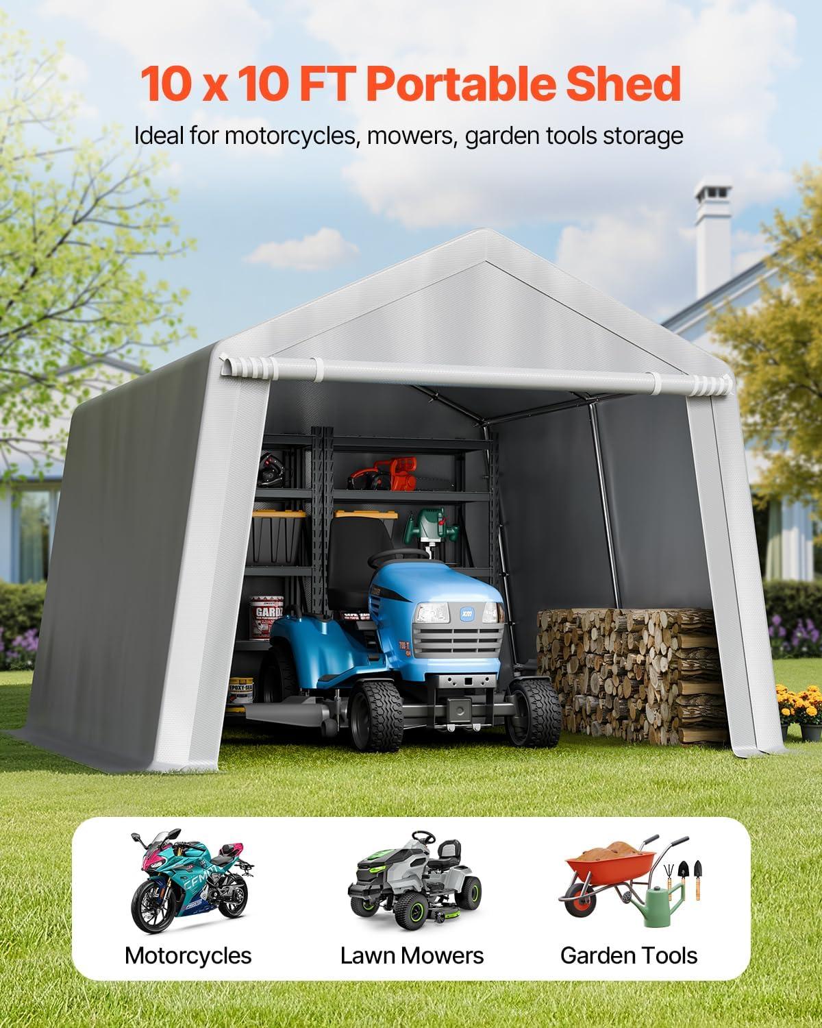 imageVEVOR Upgraded 10x20 FT Heavy Duty Carport Canopy with Rollup Windows AllSeason Portable Garage with Removable Sidewalls ampamp Doors 12 Stakes ampamp 12 Ropes Car Tent for Car Truck Boat EquipmentCarport with Sidewall  Gray