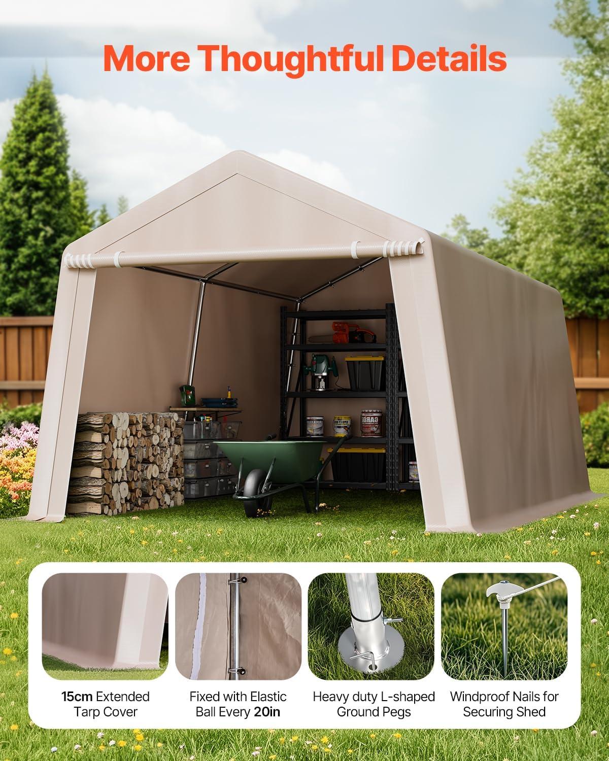 imageVEVOR Upgraded 10x20 FT Heavy Duty Carport Canopy with Rollup Windows AllSeason Portable Garage with Removable Sidewalls ampamp Doors 12 Stakes ampamp 12 Ropes Car Tent for Car Truck Boat EquipmentCarport with Sidewall  Beige