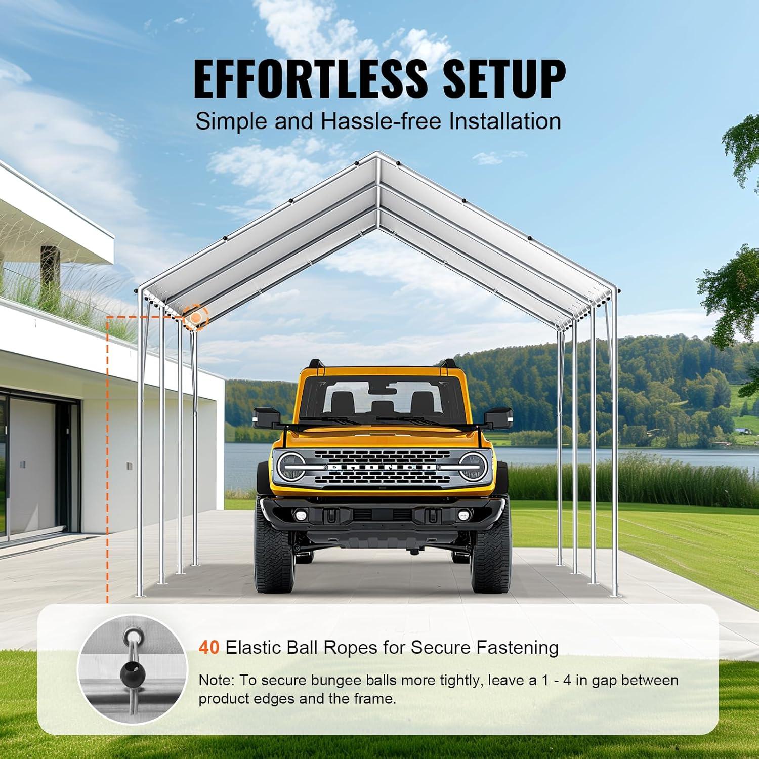 imageVEVOR Upgraded 10x20 FT Heavy Duty Carport Canopy with Rollup Windows AllSeason Portable Garage with Removable Sidewalls ampamp Doors 12 Stakes ampamp 12 Ropes Car Tent for Car Truck Boat EquipmentWhite
