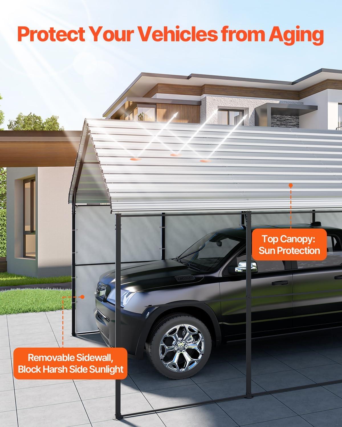 imageVEVOR Upgraded 10x20 FT Heavy Duty Carport Canopy with Rollup Windows AllSeason Portable Garage with Removable Sidewalls ampamp Doors 12 Stakes ampamp 12 Ropes Car Tent for Car Truck Boat EquipmentMetal Carport  White