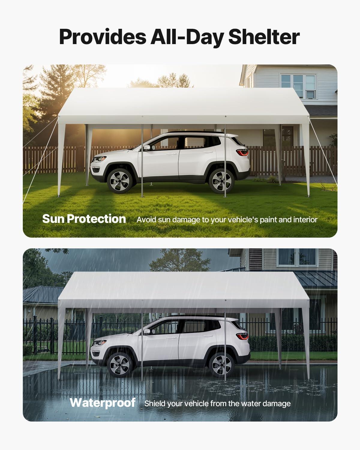 imageVEVOR Upgraded 10x20 FT Heavy Duty Carport Canopy with Rollup Windows AllSeason Portable Garage with Removable Sidewalls ampamp Doors 12 Stakes ampamp 12 Ropes Car Tent for Car Truck Boat EquipmentPE Carport  White