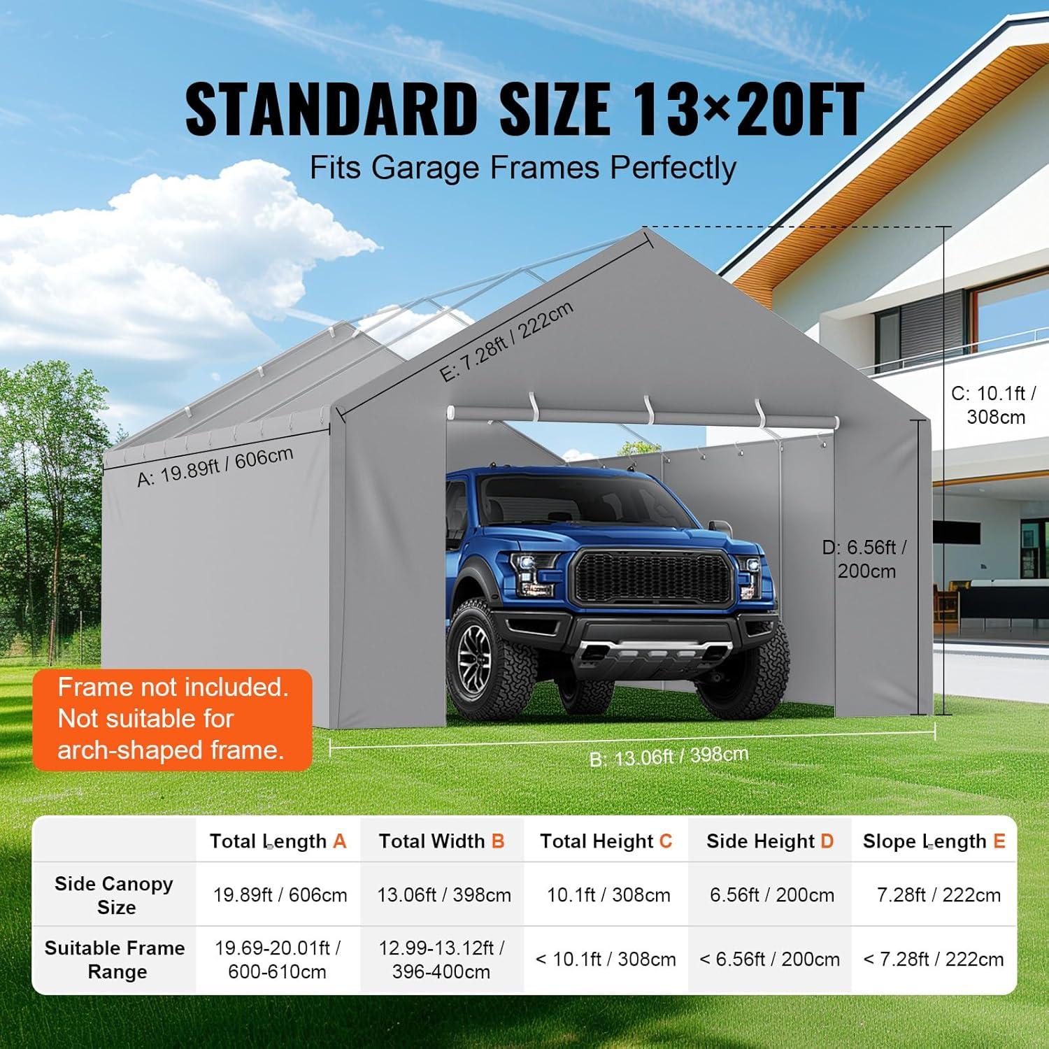 imageVEVOR Upgraded 10x20 FT Heavy Duty Carport Canopy with Rollup Windows AllSeason Portable Garage with Removable Sidewalls ampamp Doors 12 Stakes ampamp 12 Ropes Car Tent for Car Truck Boat EquipmentSidewall  Gray