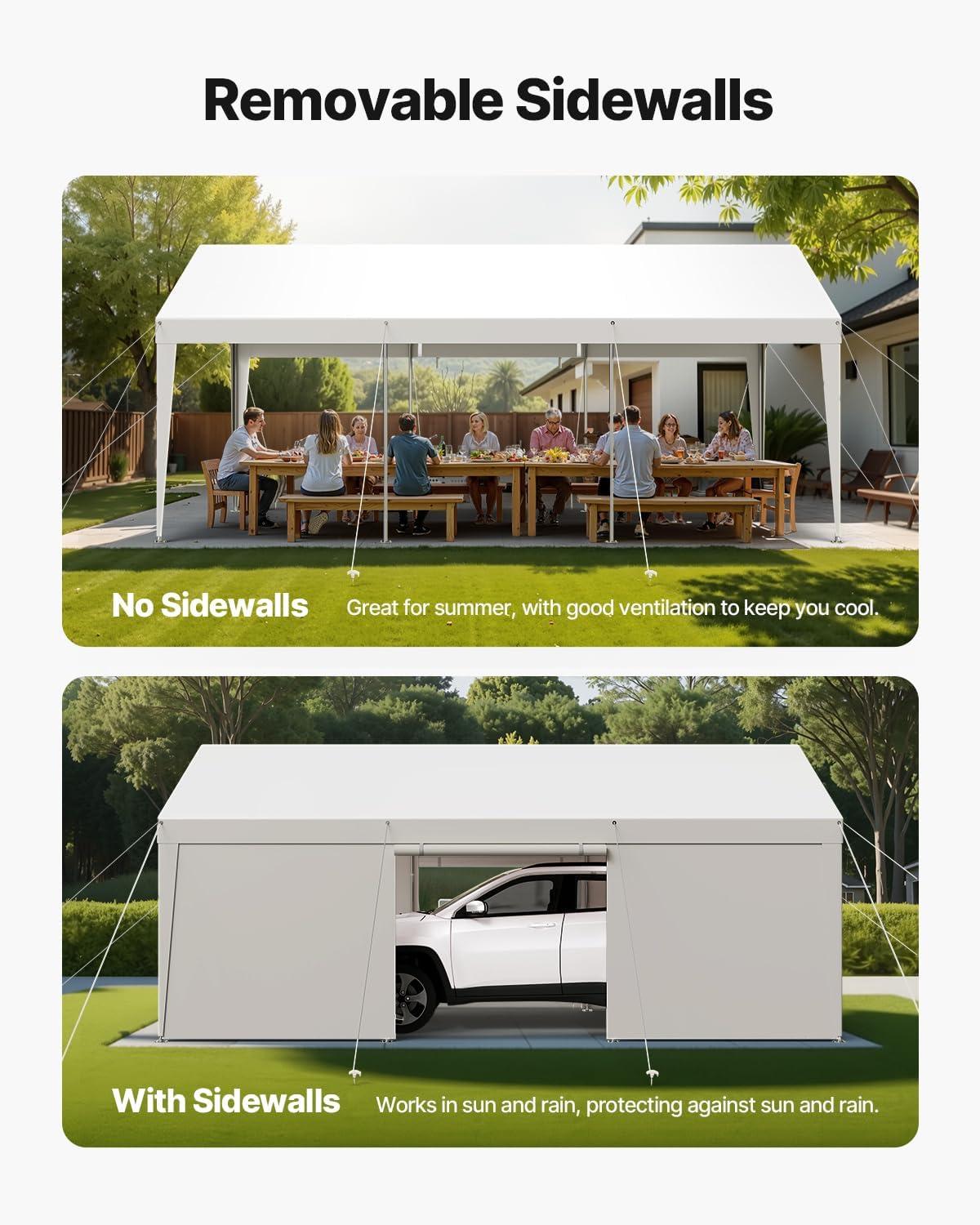 imageVEVOR Upgraded 10x20 FT Heavy Duty Carport Canopy with Rollup Windows AllSeason Portable Garage with Removable Sidewalls ampamp Doors 12 Stakes ampamp 12 Ropes Car Tent for Car Truck Boat EquipmentPE Carport with Sidewall  White